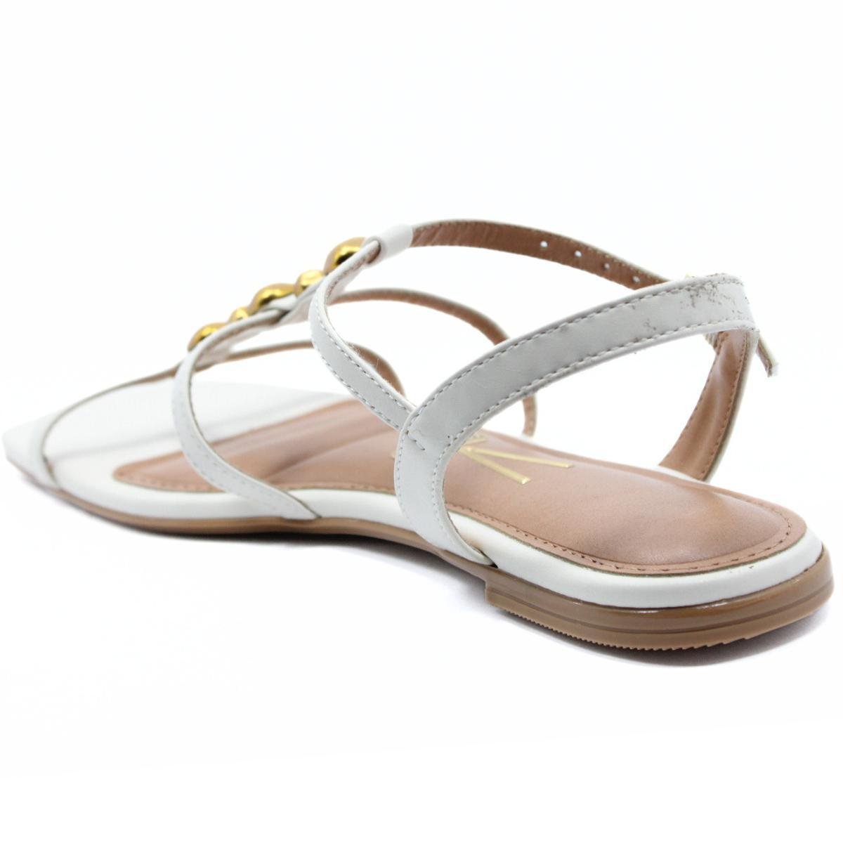Rasteira Vizzano Tiras Pedraria Feminina - Off White Off White/Dourado 4