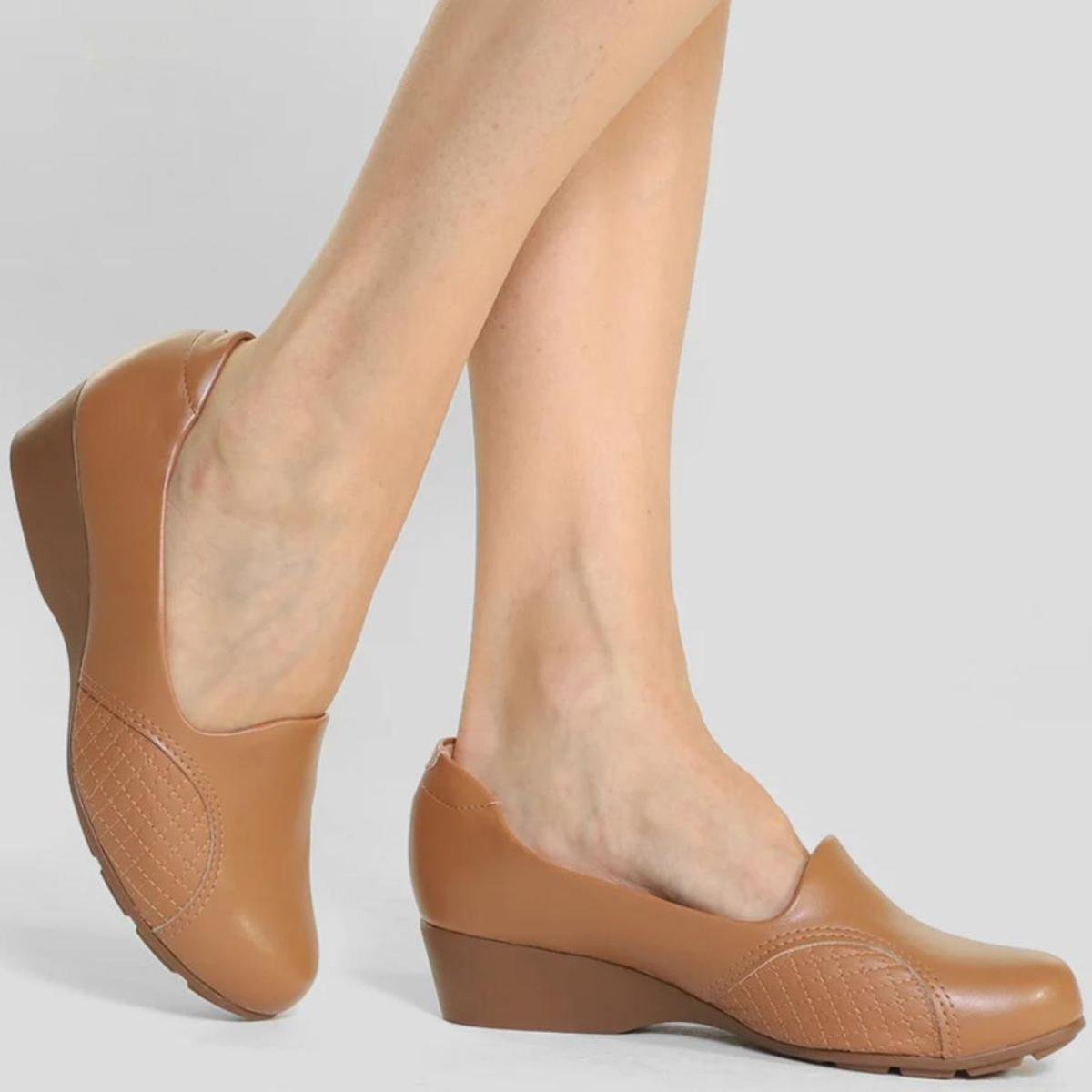 Scarpin Couro Modare Salto Baixo Anabela Joanete - Caramelo Caramelo 6
