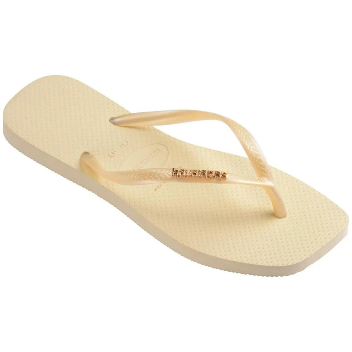 Chinelo Havaianas Slim Square Logo Metallic Feminino - Creme Creme 2