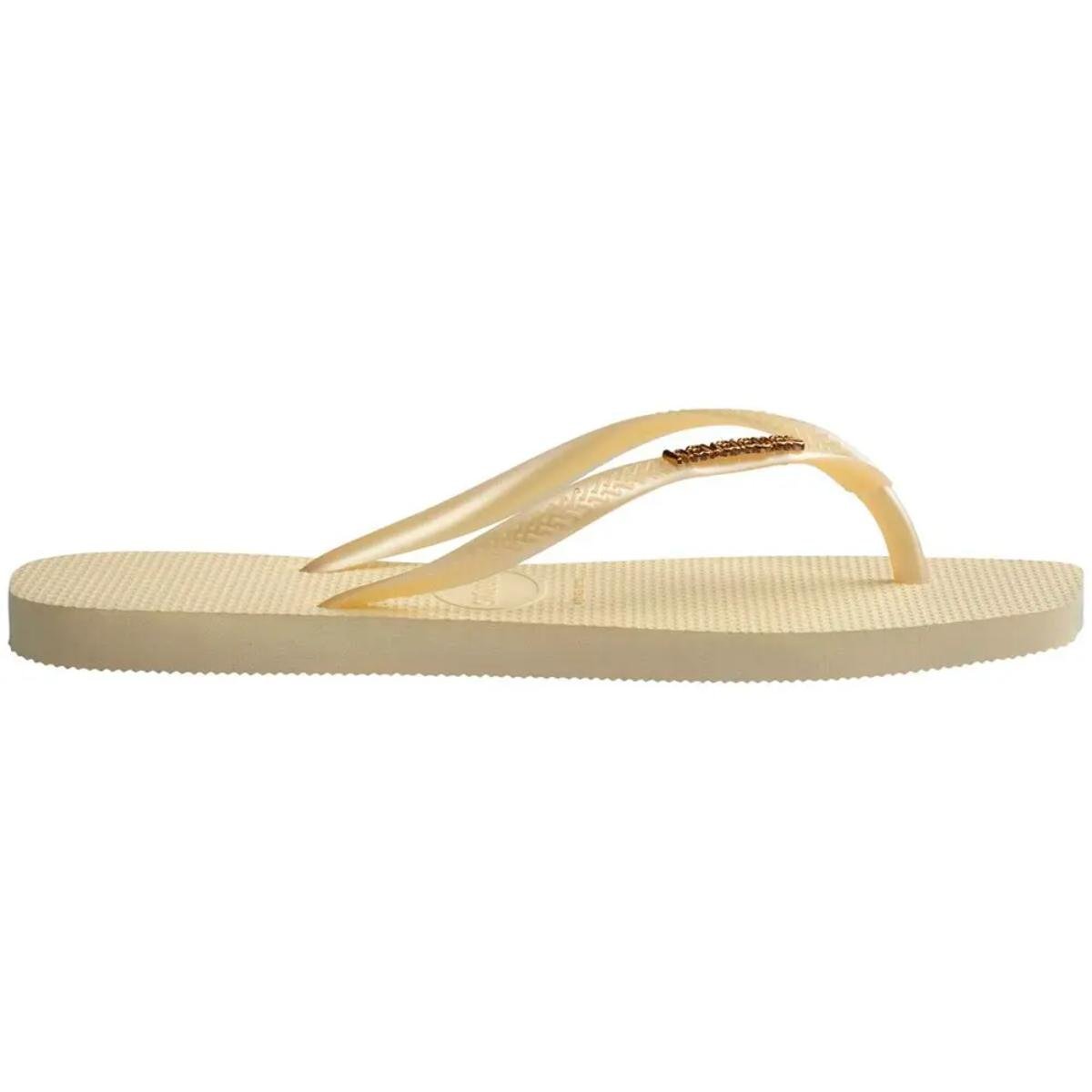 Chinelo Havaianas Slim Square Logo Metallic Feminino - Creme Creme 3