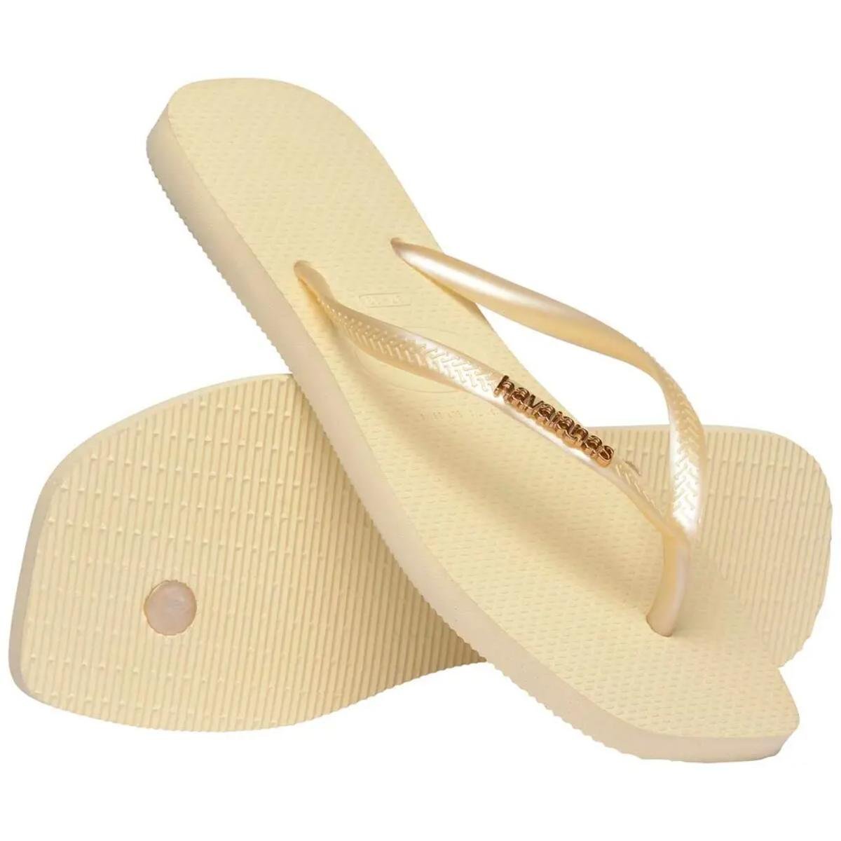 Chinelo Havaianas Slim Square Logo Metallic Feminino - Creme Creme 4