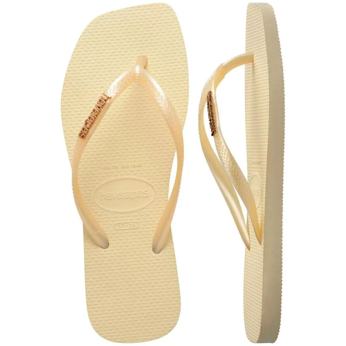 Chinelo Havaianas Slim Square Logo Metallic Feminino - Creme Creme 5