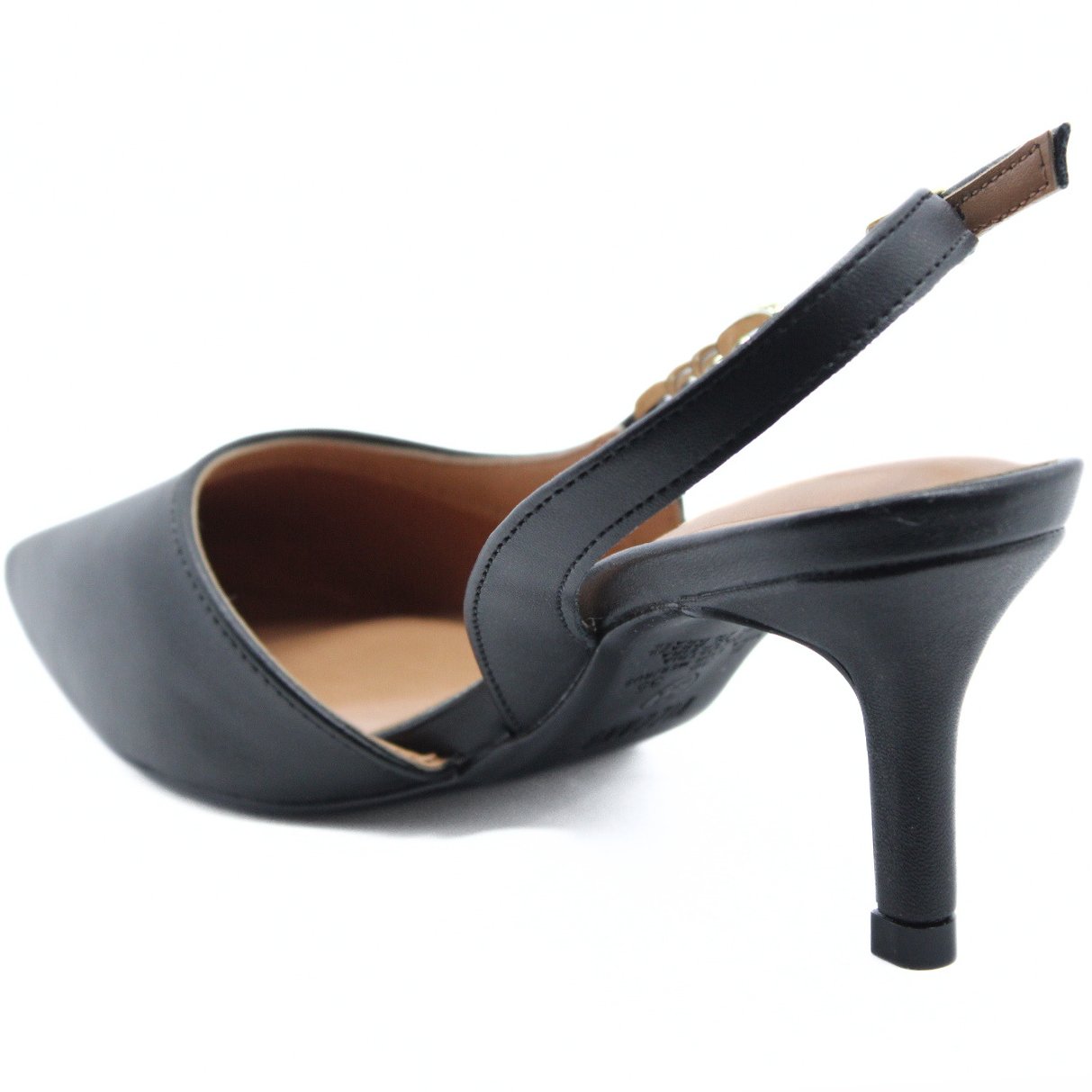 Scarpin Vizzano Slingback Detalhe Bico Fino Salto Baixo - Preto Preto/Dourado 4