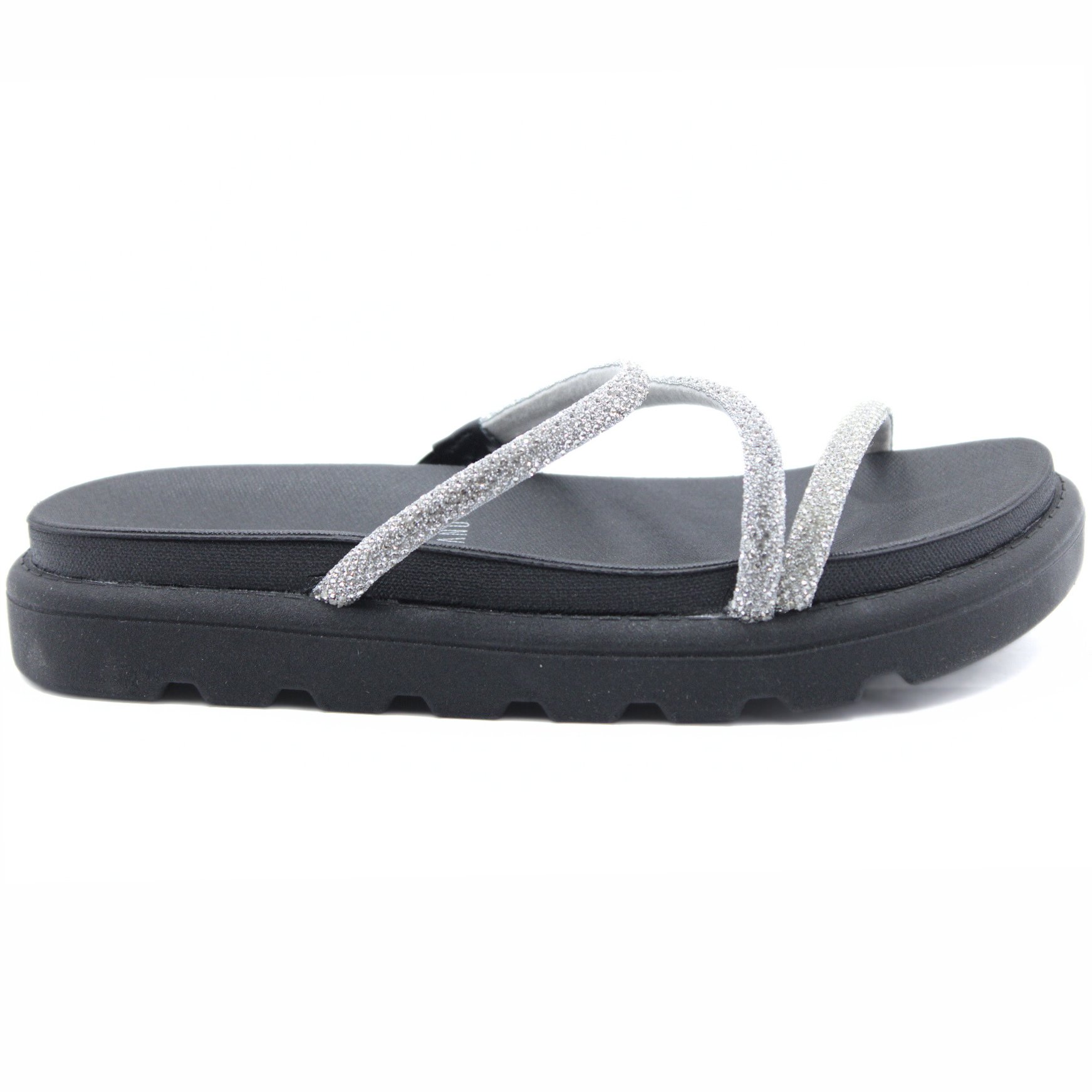Rasteira Vizzano Flatform Tiras Strass Hotfix - Preto e Prata Preto/Prata 2