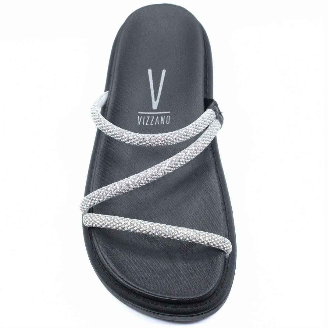 Rasteira Vizzano Flatform Tiras Strass Hotfix - Preto e Prata Preto/Prata 3