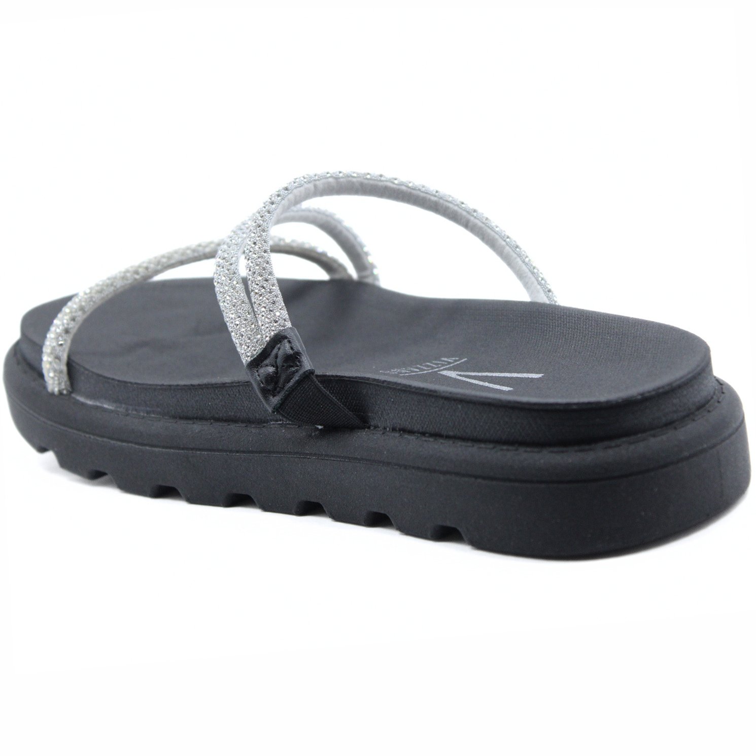Rasteira Vizzano Flatform Tiras Strass Hotfix - Preto e Prata Preto/Prata 4