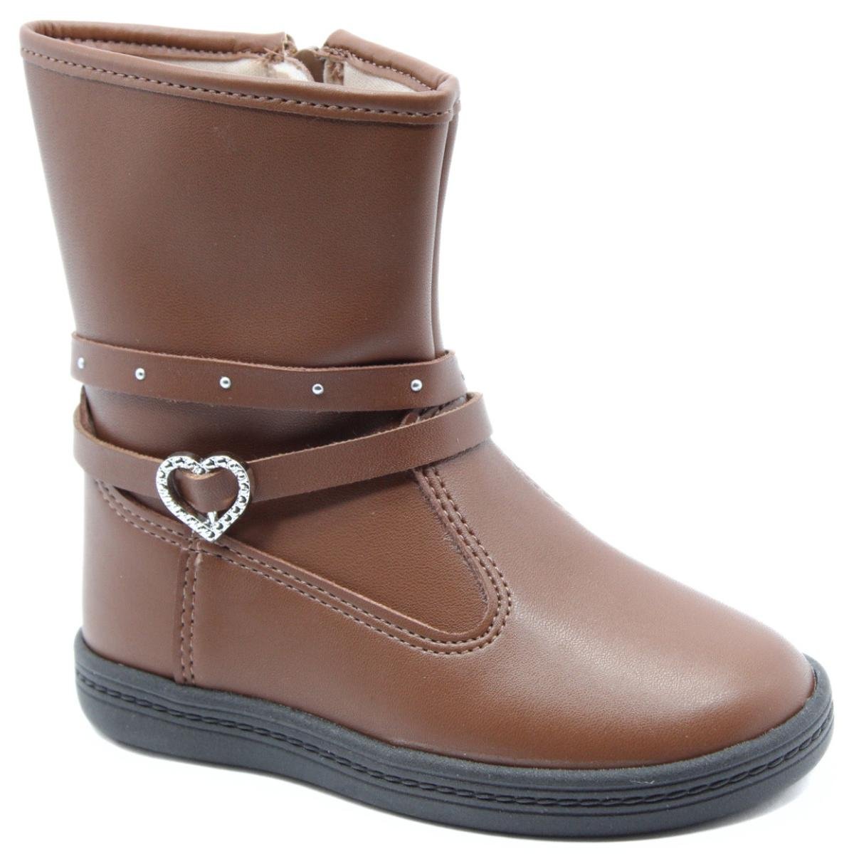 Bota Infantil Molekinha Coração Menina - Marrom Marrom 1