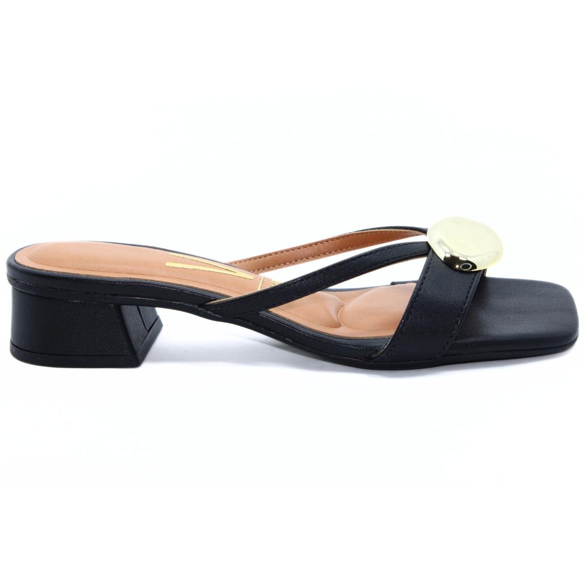 Tamanco Vizzano Tiras Salto Baixo Detalhe Feminino - Preto Preto/Dourado 2