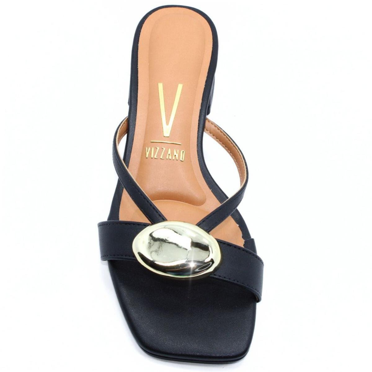 Tamanco Vizzano Tiras Salto Baixo Detalhe Feminino - Preto Preto/Dourado 3