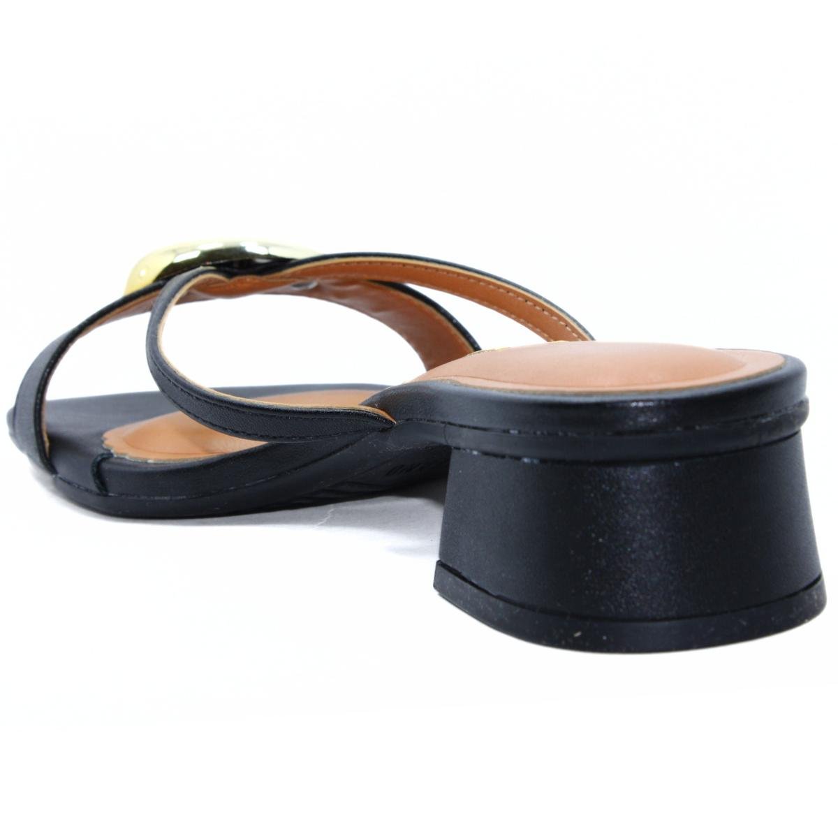 Tamanco Vizzano Tiras Salto Baixo Detalhe Feminino - Preto Preto/Dourado 4