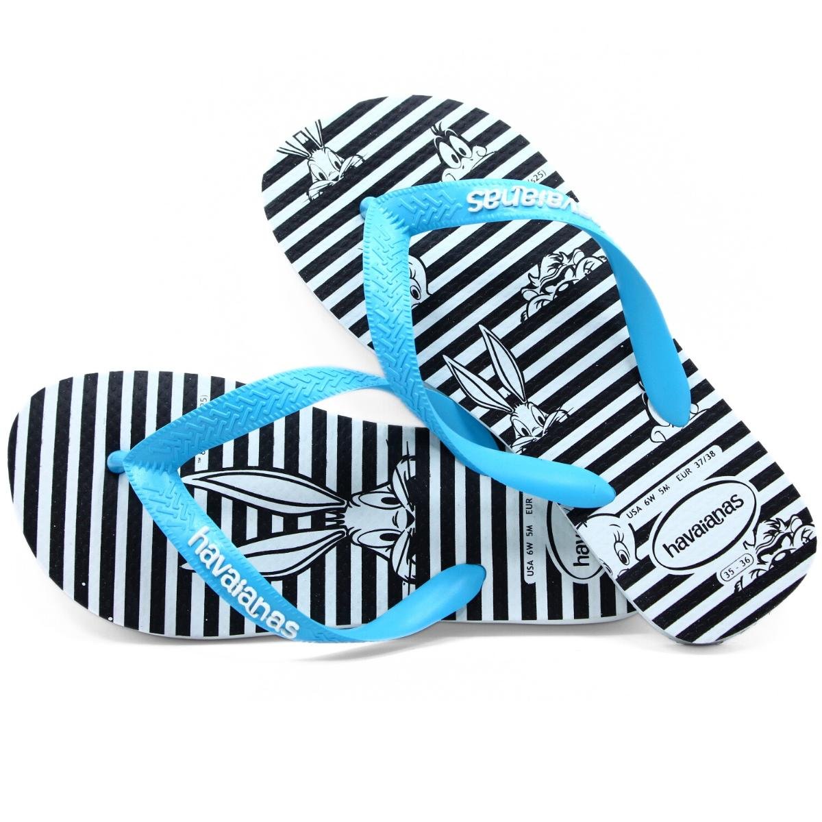 Chinelo Havaianas Top Warner Logo Fc - Branco e Azul Branco/Preto/Azul 4