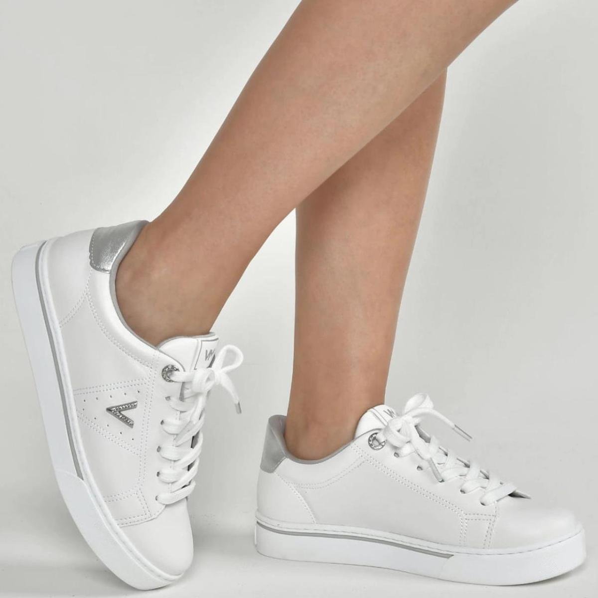 Tênis Via Marte Casual Detalhe Feminino - Branco e Prata Branco/Prata 4
