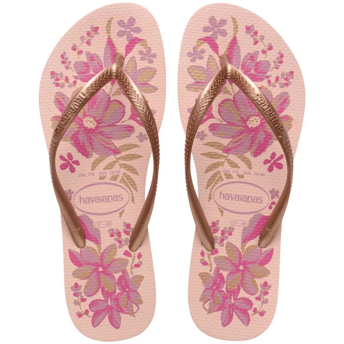 Chinelo Havaianas Slim Organic Feminino - Rosa e Dourado