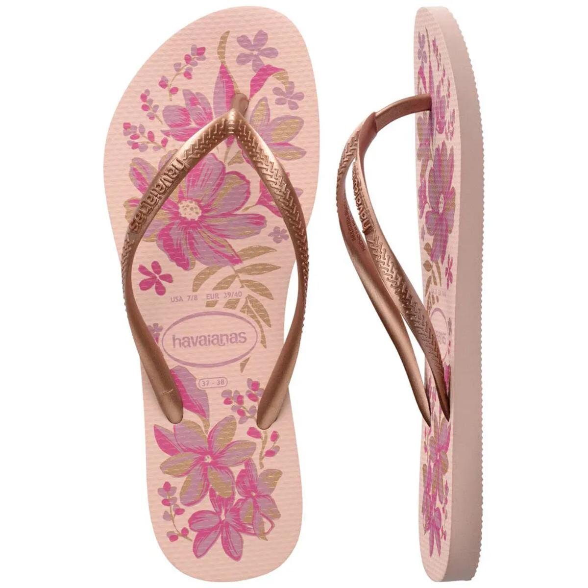 Chinelo Havaianas Slim Organic Feminino - Rosa e Dourado Rosa/Dourado 5