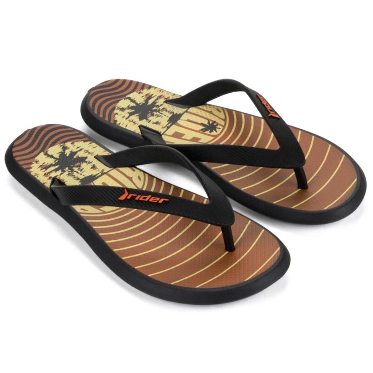Chinelo Rider R1 Style Masculino - Preto e Laranja Preto 2