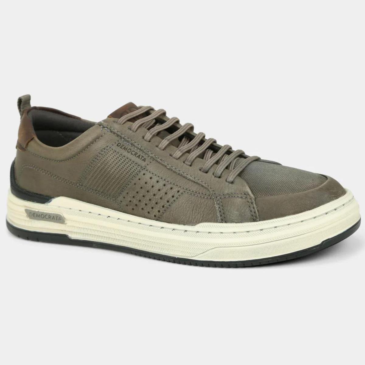 Tênis Couro Democrata Denim Mike Masculino - Cinza Cinza 1