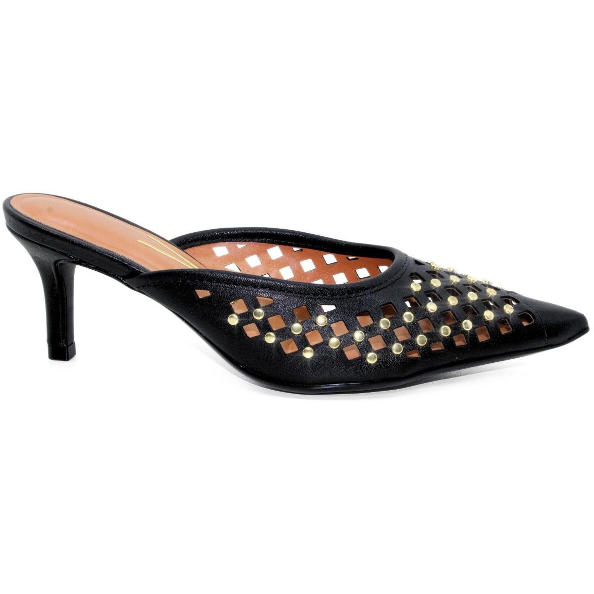 Tamanco Mule Vizzano Apliques Salto Baixo - Preto Preto/Dourado 2