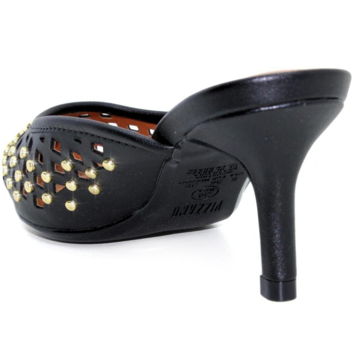 Tamanco Mule Vizzano Apliques Salto Baixo - Preto Preto/Dourado 4