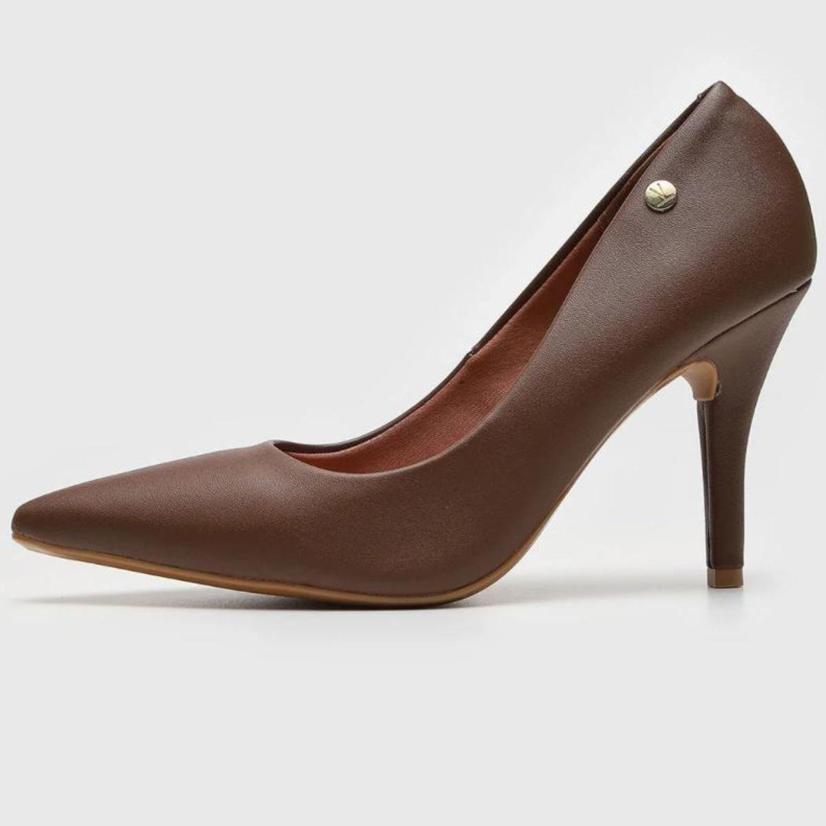 Scarpin Vizzano Salto Alto Bico Fino Fosco - Marrom Marrom 2