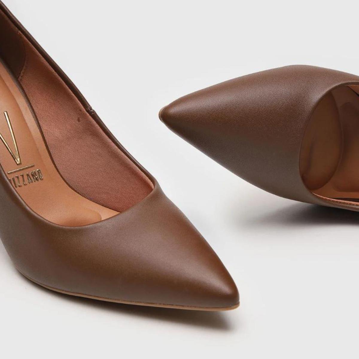 Scarpin Vizzano Salto Alto Bico Fino Fosco - Marrom Marrom 3