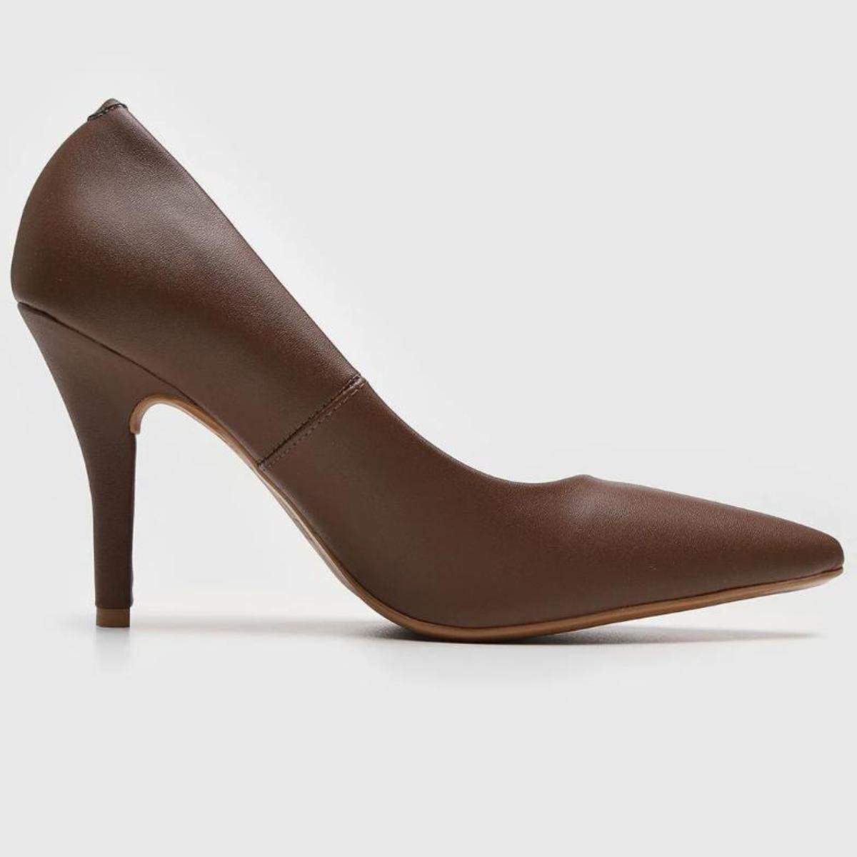 Scarpin Vizzano Salto Alto Bico Fino Fosco - Marrom Marrom 4