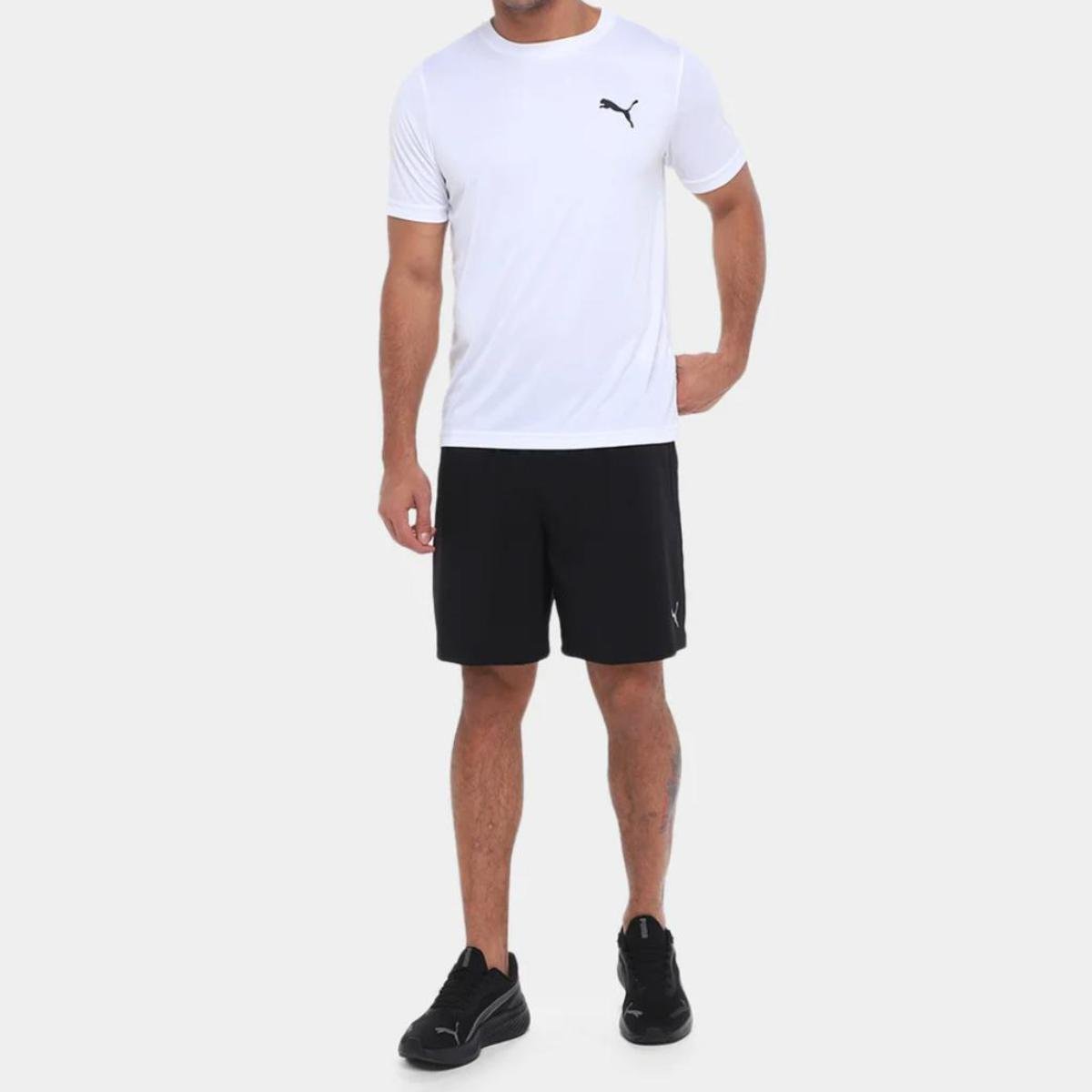 Camiseta Puma Small Poly Masculina - Branco Branco/Preto 3