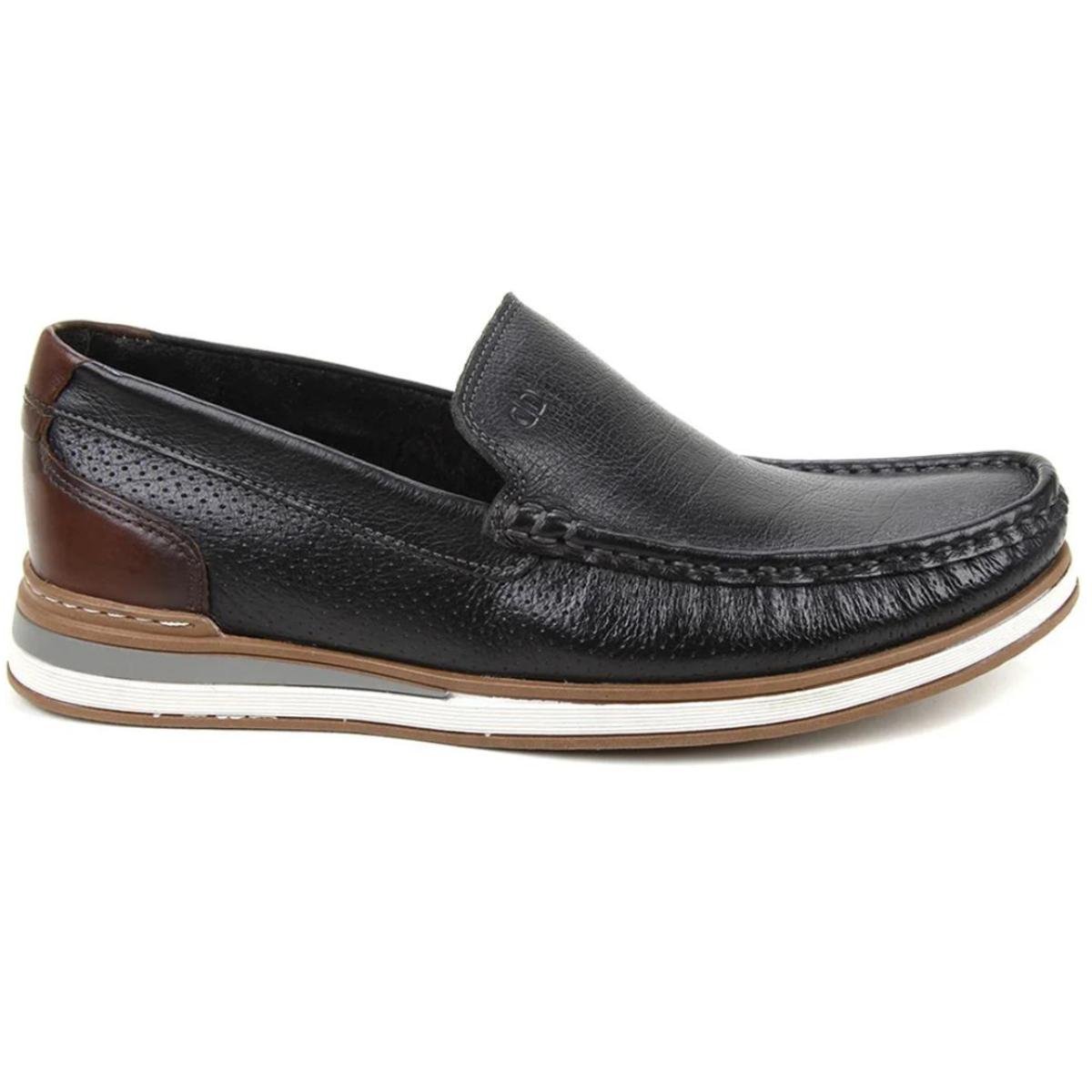 Mocassim Couro Democrata Flow Masculino - Preto Preto 2
