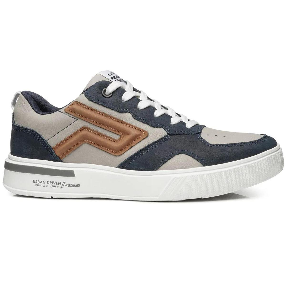 Tênis Couro Pegada Silver Casual Masculino - Bege e Preto Bege/Preto/Marrom 2