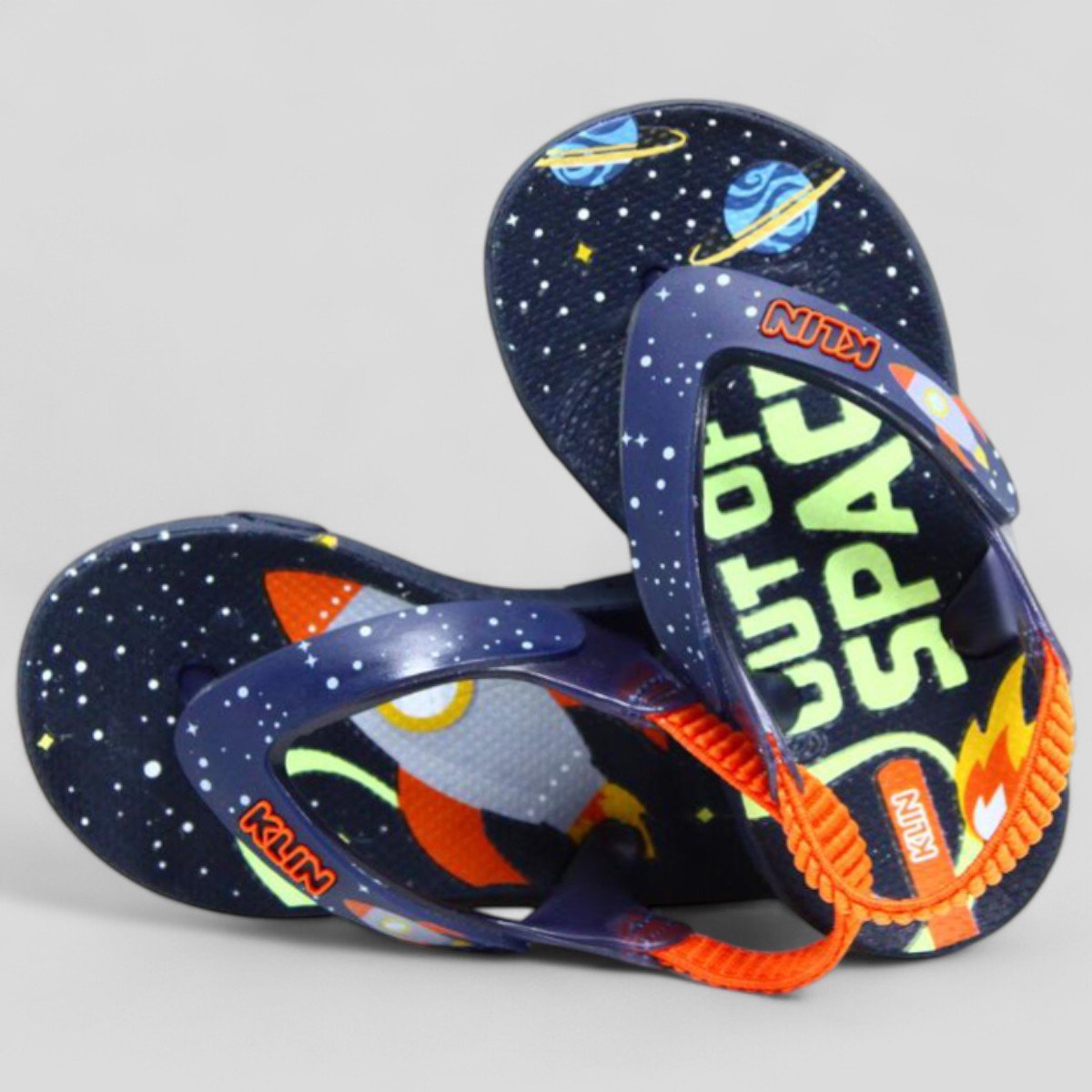 Chinelo Infantil Klin Acqua Print Foguete Menino - Marinho Marinho/Laranja 4