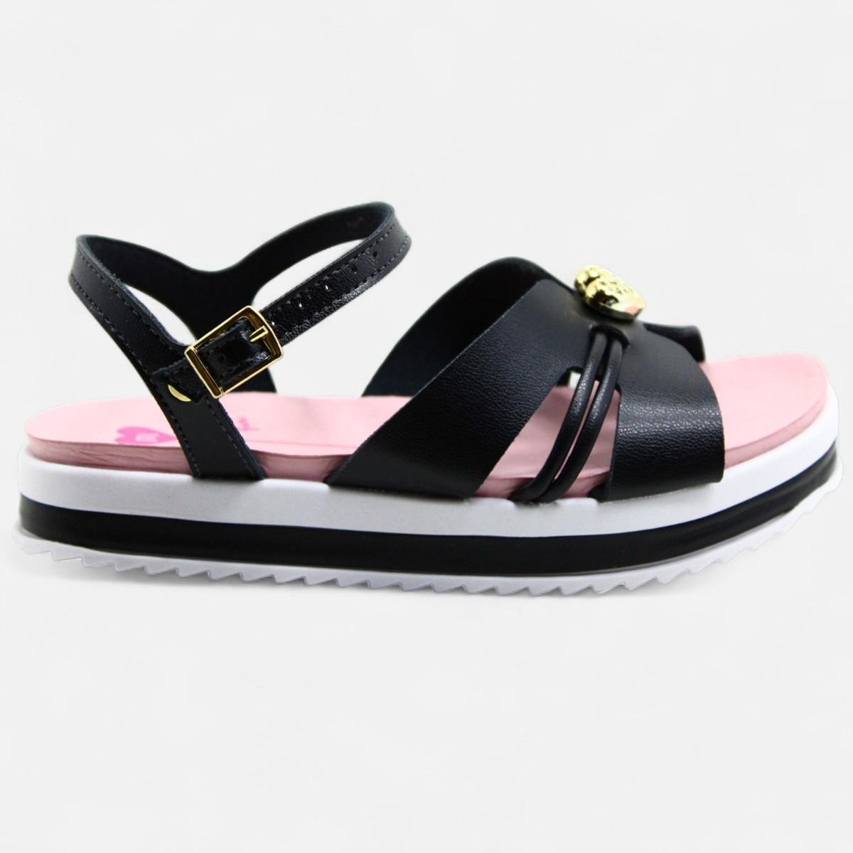 Sandália Infantil Molekinha Flatform Detalhe - Rosa e Preto Rosa/Preto 2