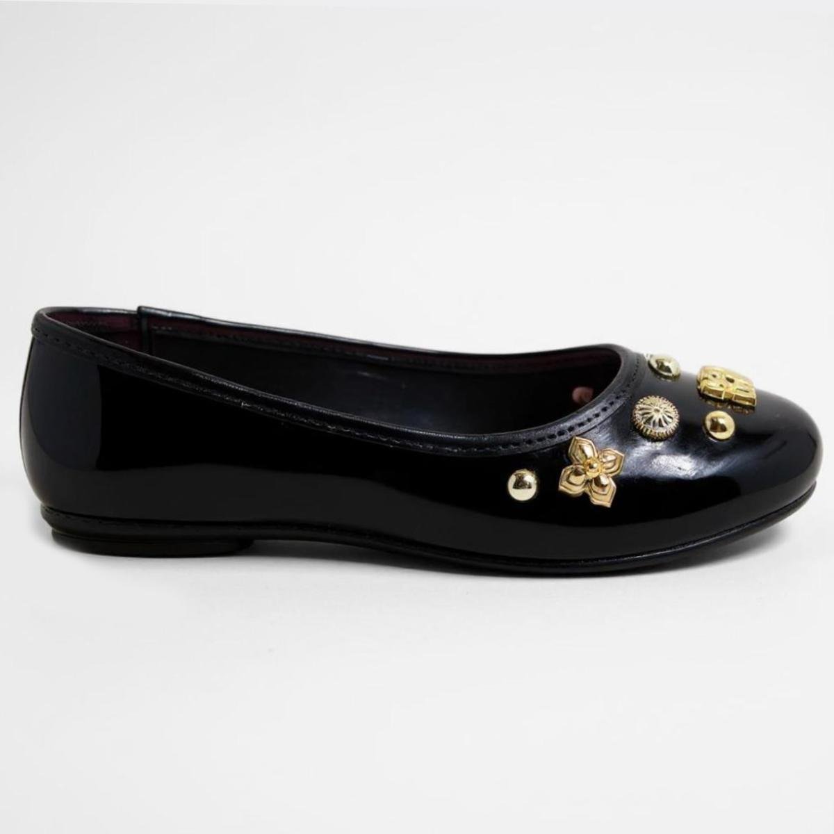 Sapatilha Infantil Molekinha Verniz Apliques - Preto Preto/Dourado 2
