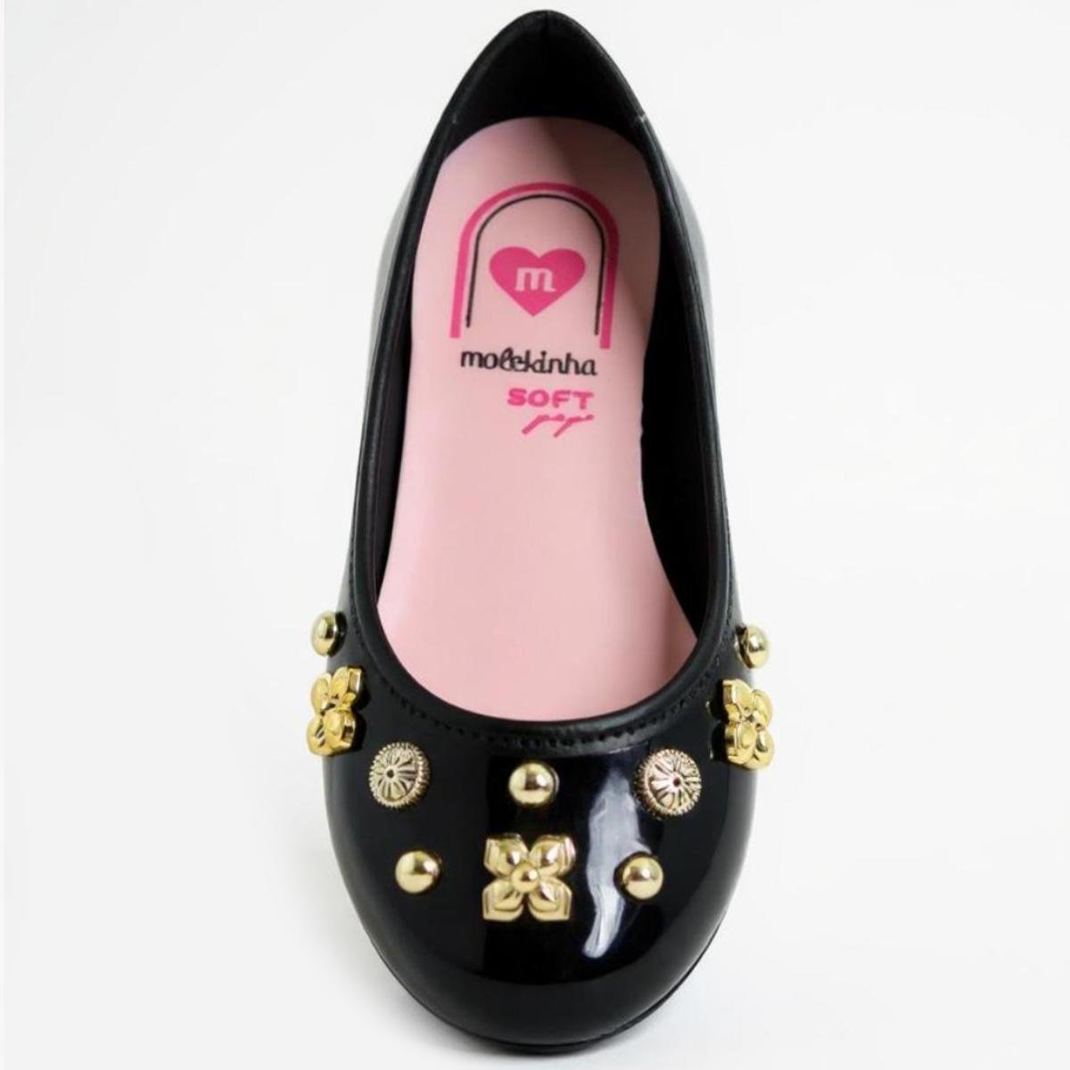 Sapatilha Infantil Molekinha Verniz Apliques - Preto Preto/Dourado 3