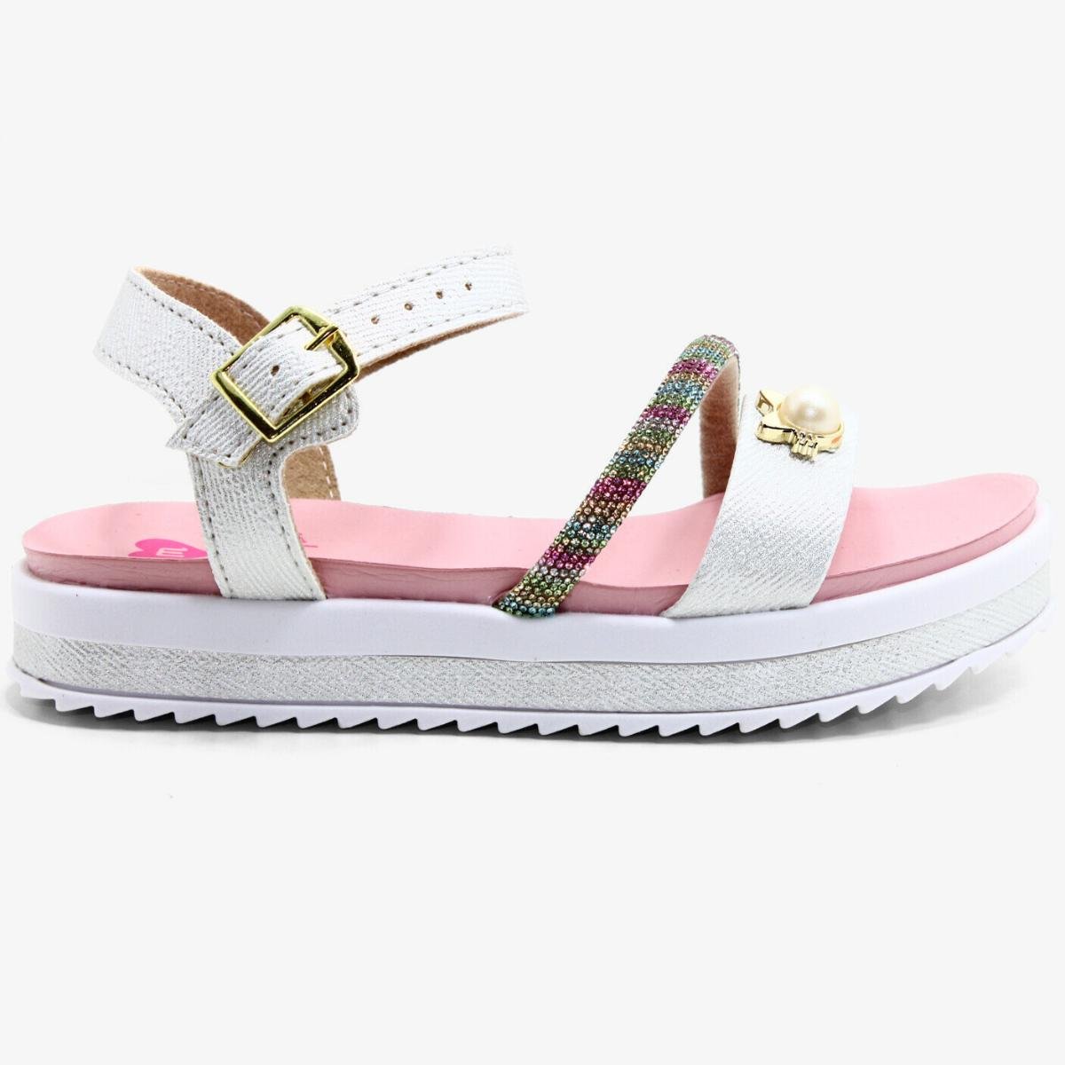 Sandália Infantil Molekinha Flatform Tira Strass Colorido - Rosa e Branco Rosa/Branco 2