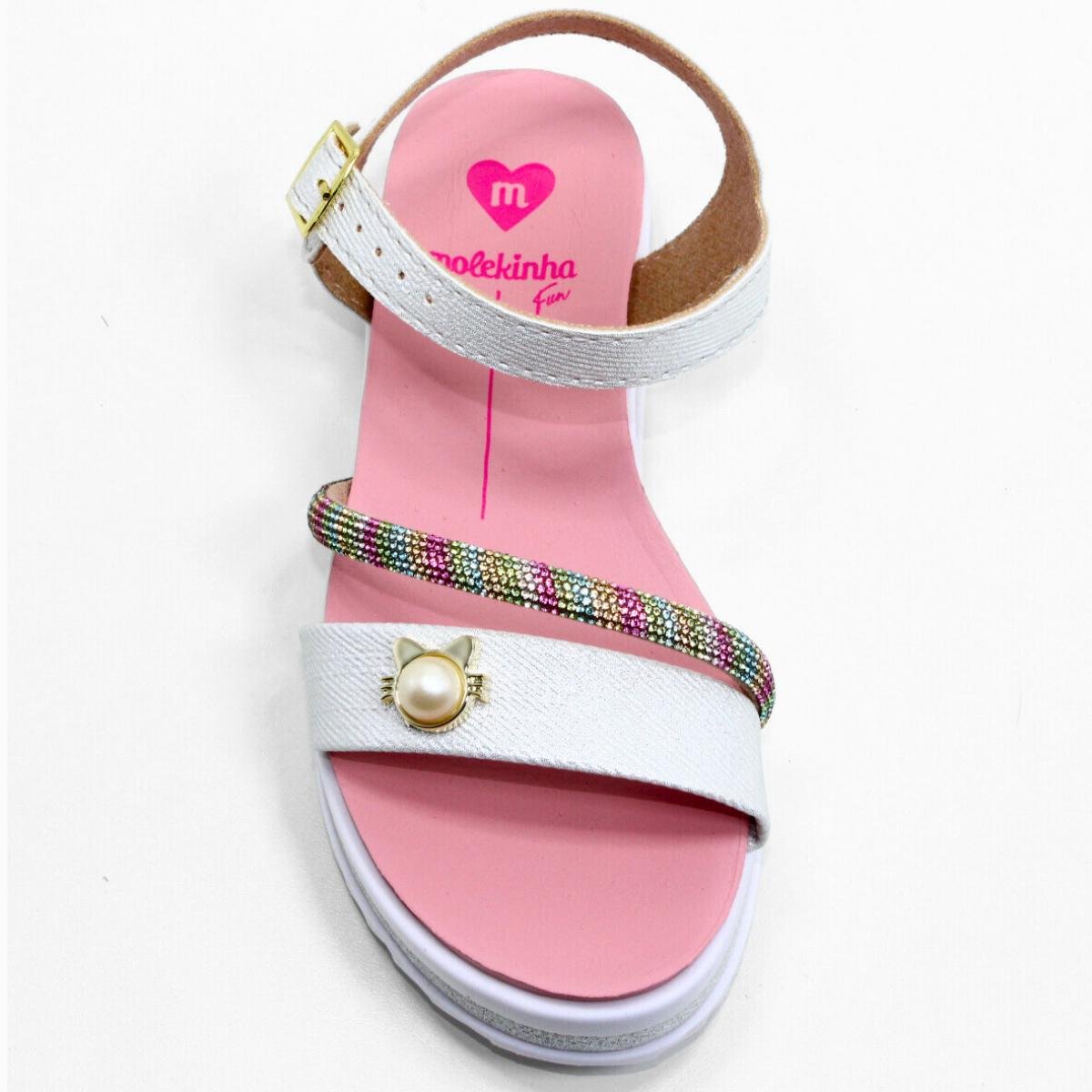 Sandália Infantil Molekinha Flatform Tira Strass Colorido - Rosa e Branco Rosa/Branco 3