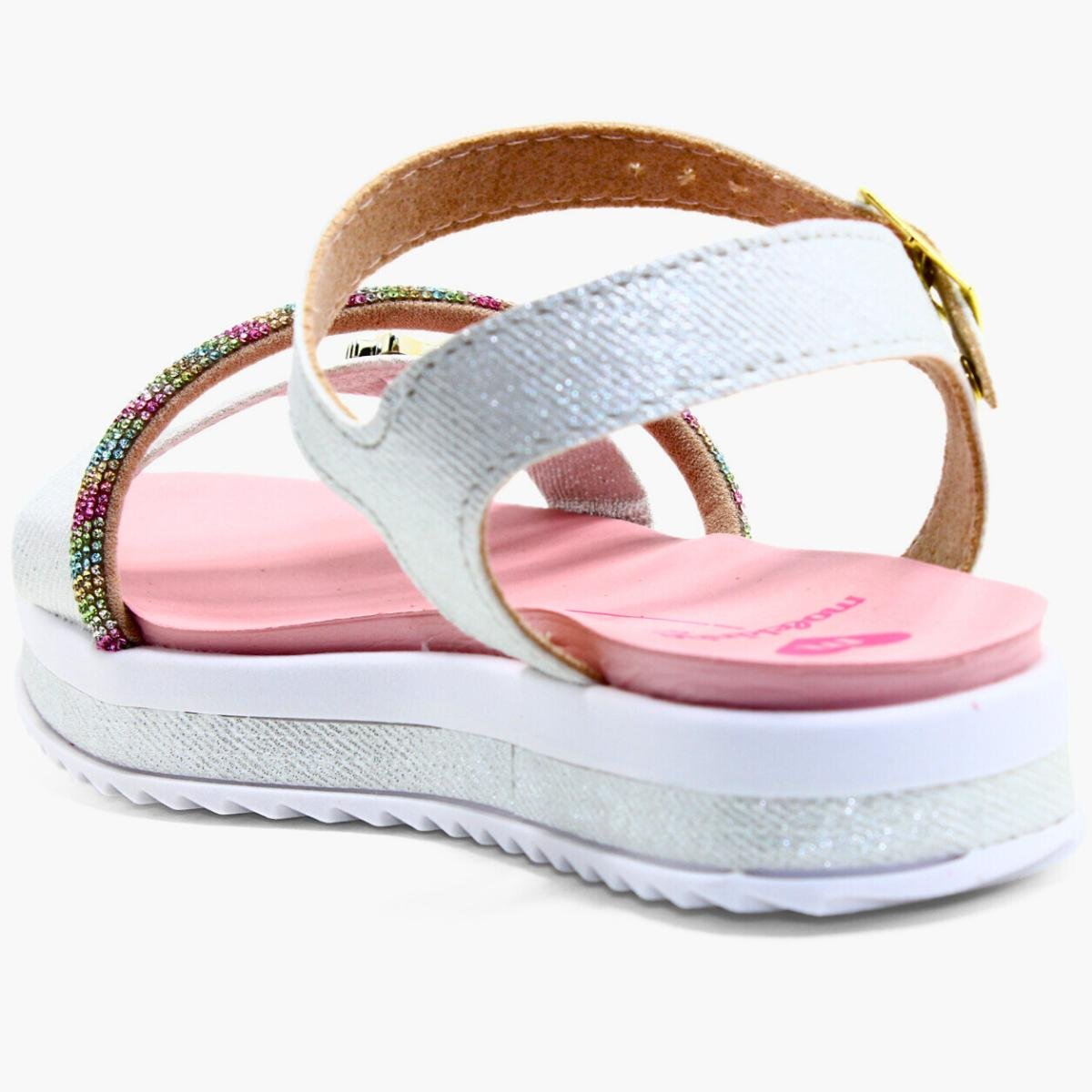 Sandália Infantil Molekinha Flatform Tira Strass Colorido - Rosa e Branco Rosa/Branco 4
