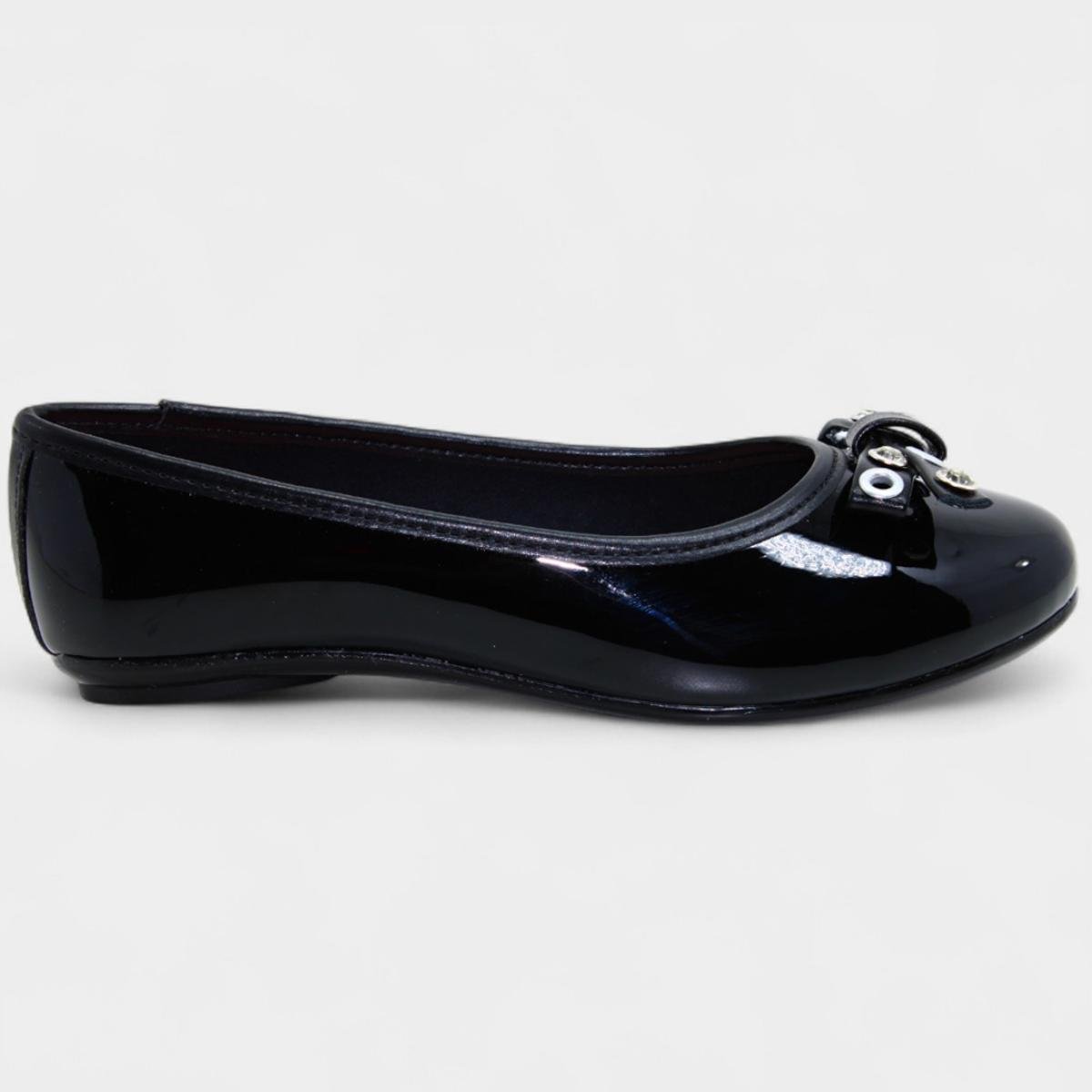 Sapatilha Infantil Molekinha Verniz Laço Strass - Preto Preto 2