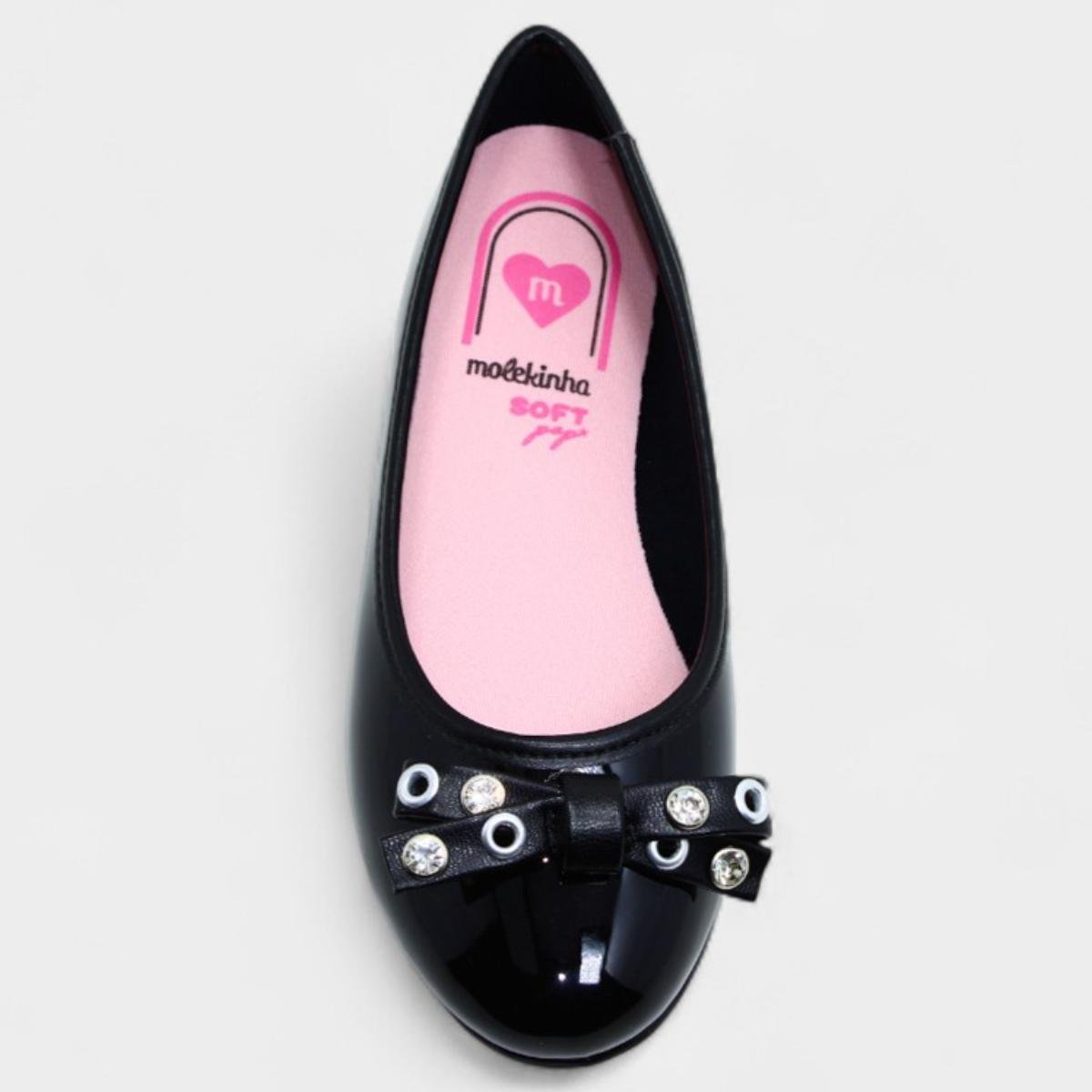Sapatilha Infantil Molekinha Verniz Laço Strass - Preto Preto 3