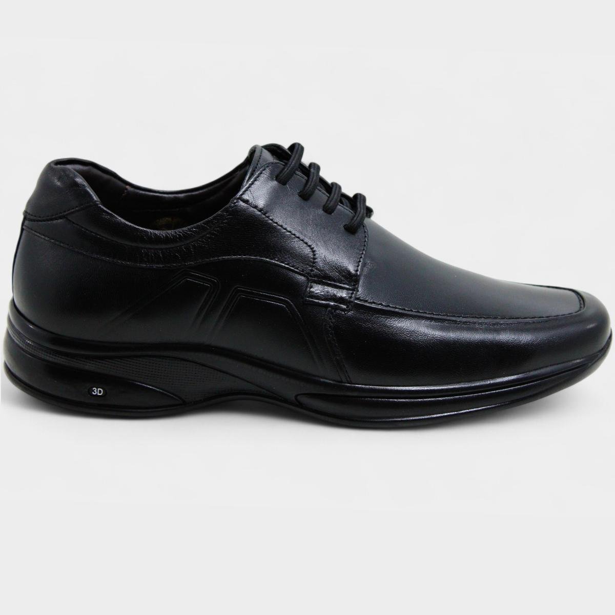 Sapato Social Jota Pe Couro 3D Double Air Masculino Preto Preto