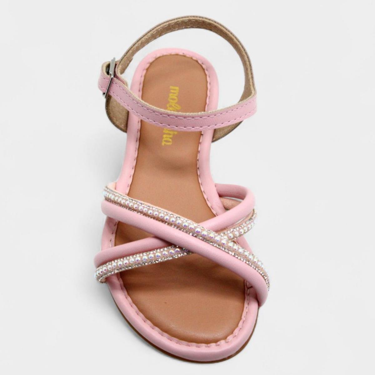 Sandália Infantil Molekinha Tira Cruzada Strass - Rosa Rosa 3