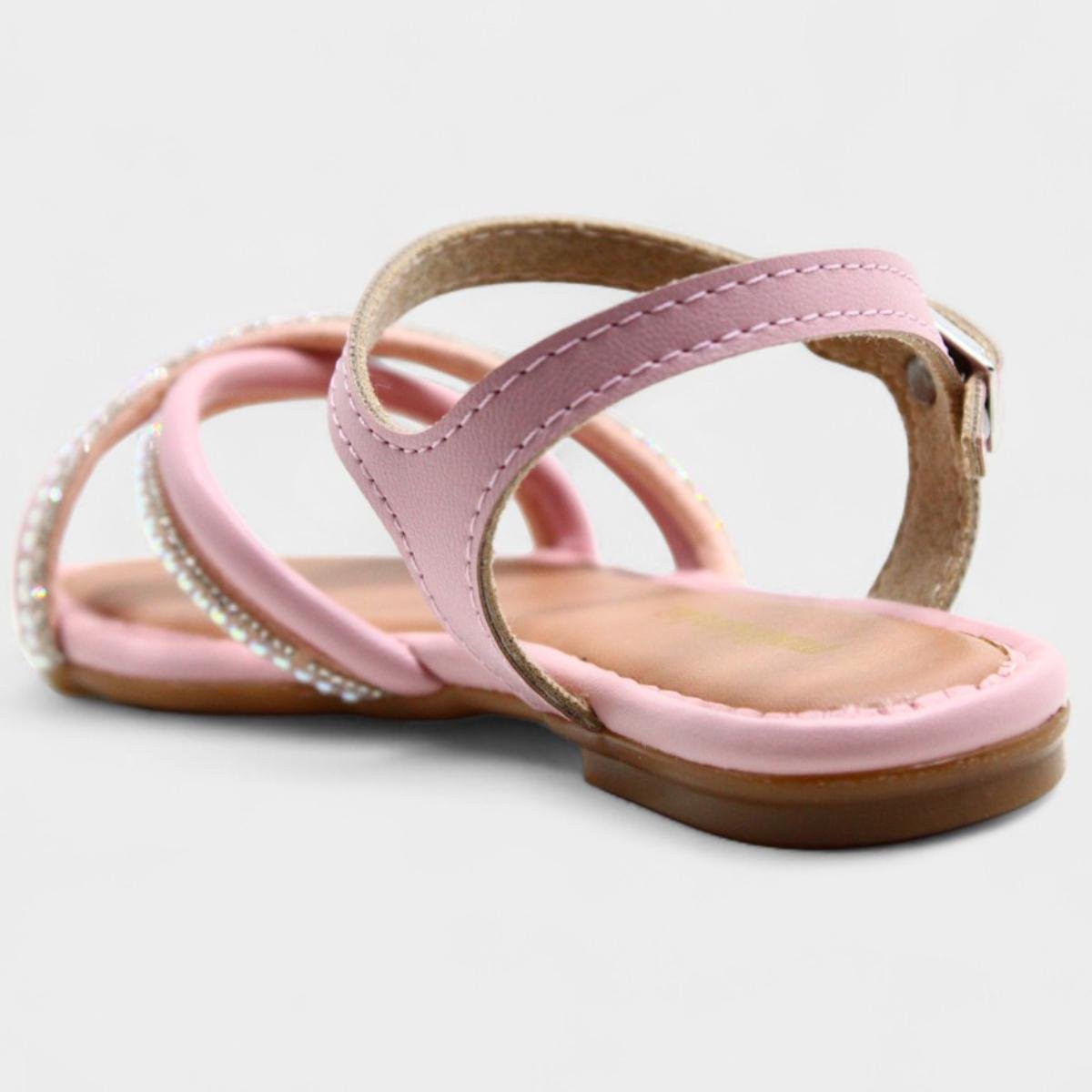Sandália Infantil Molekinha Tira Cruzada Strass - Rosa Rosa 4