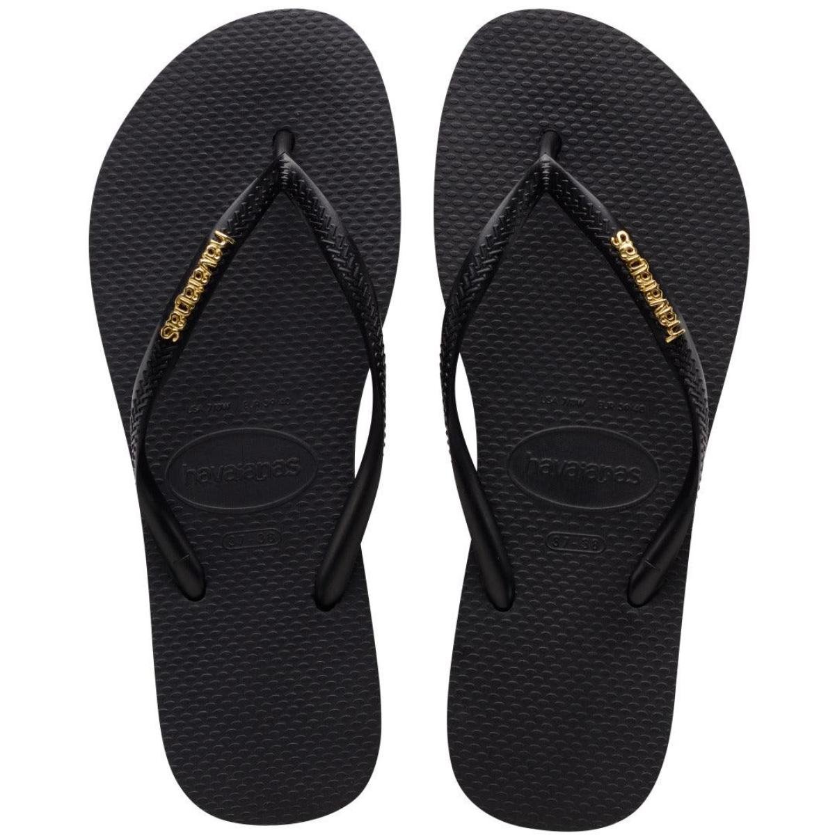 Chinelo Havaianas Slim Logo Metallic Feminino - Preto Preto 1