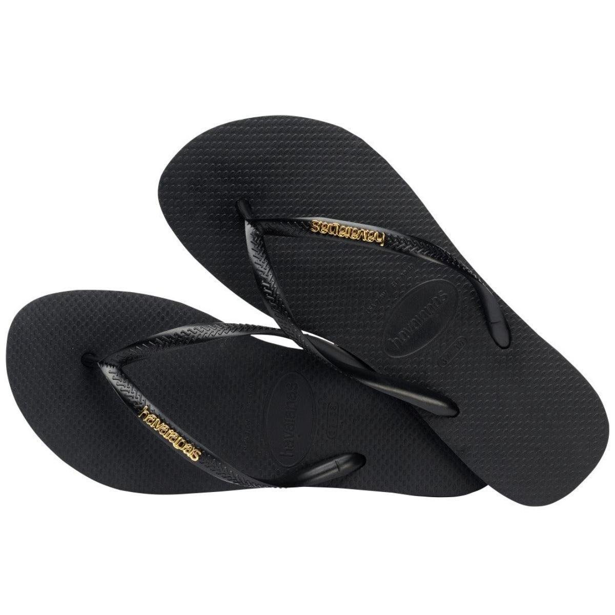 Chinelo Havaianas Slim Logo Metallic Feminino - Preto Preto 4