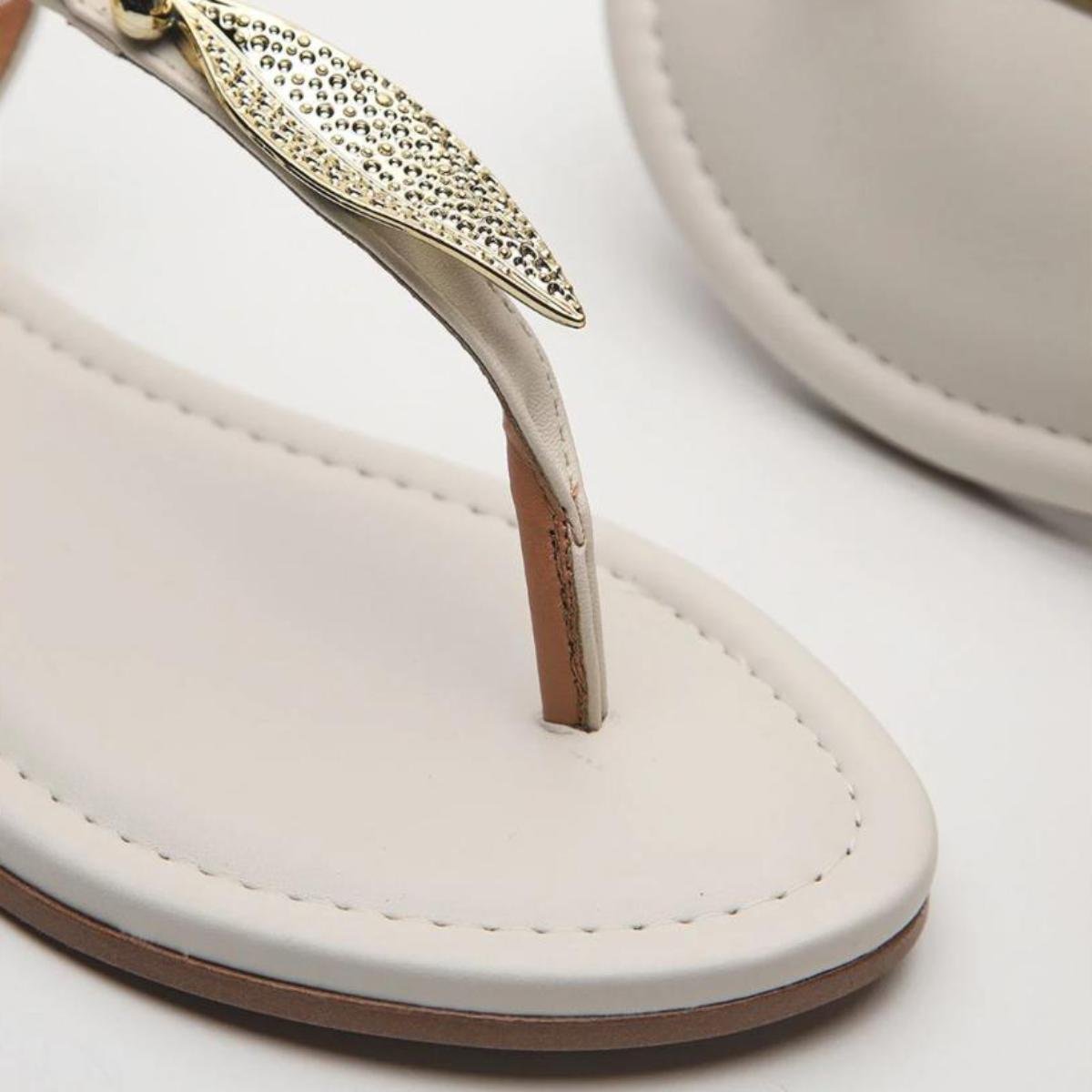 Rasteira Vizzano Detalhe Folha Feminina - Off White Branco 3