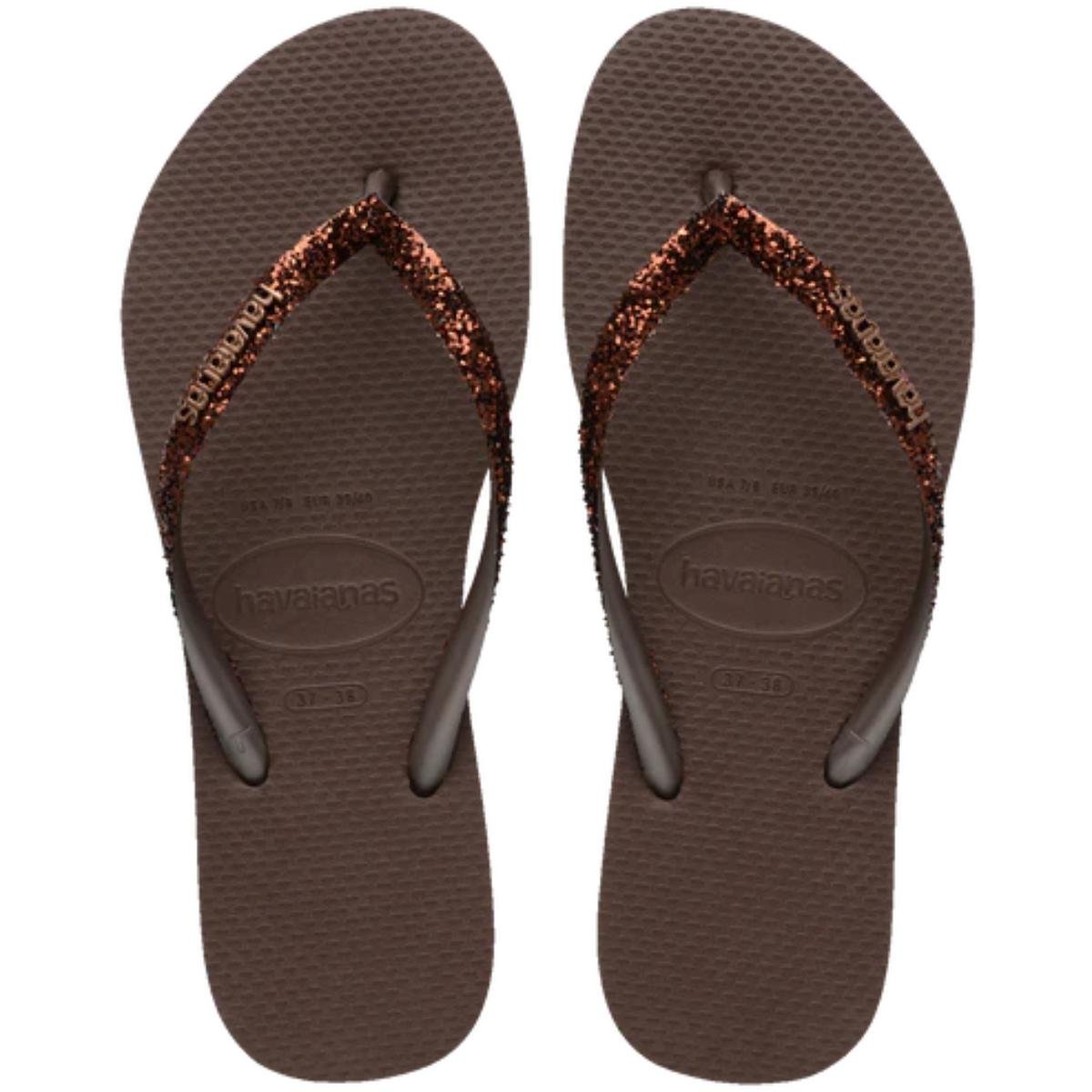 Chinelo Havaianas Slim Glitter II Feminino - Marrom