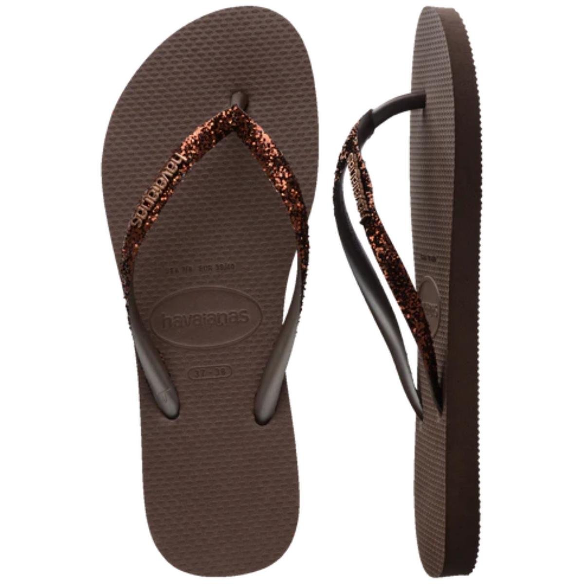 Chinelo Havaianas Slim Glitter II Feminino - Marrom Marrom 5