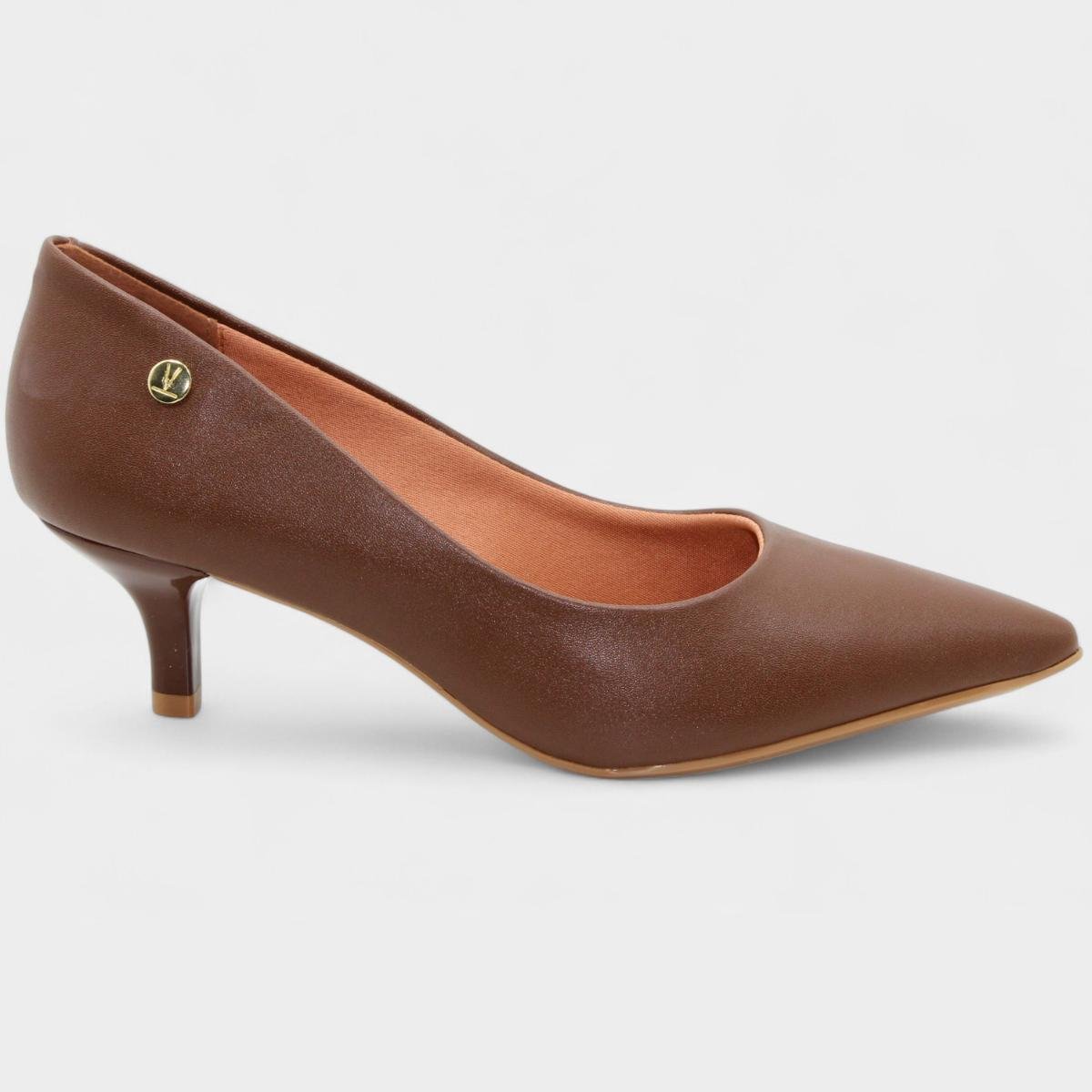 Scarpin Vizzano Salto Baixo Básico Bico Fino Feminino - Marrom Escuro Marrom Escuro 2