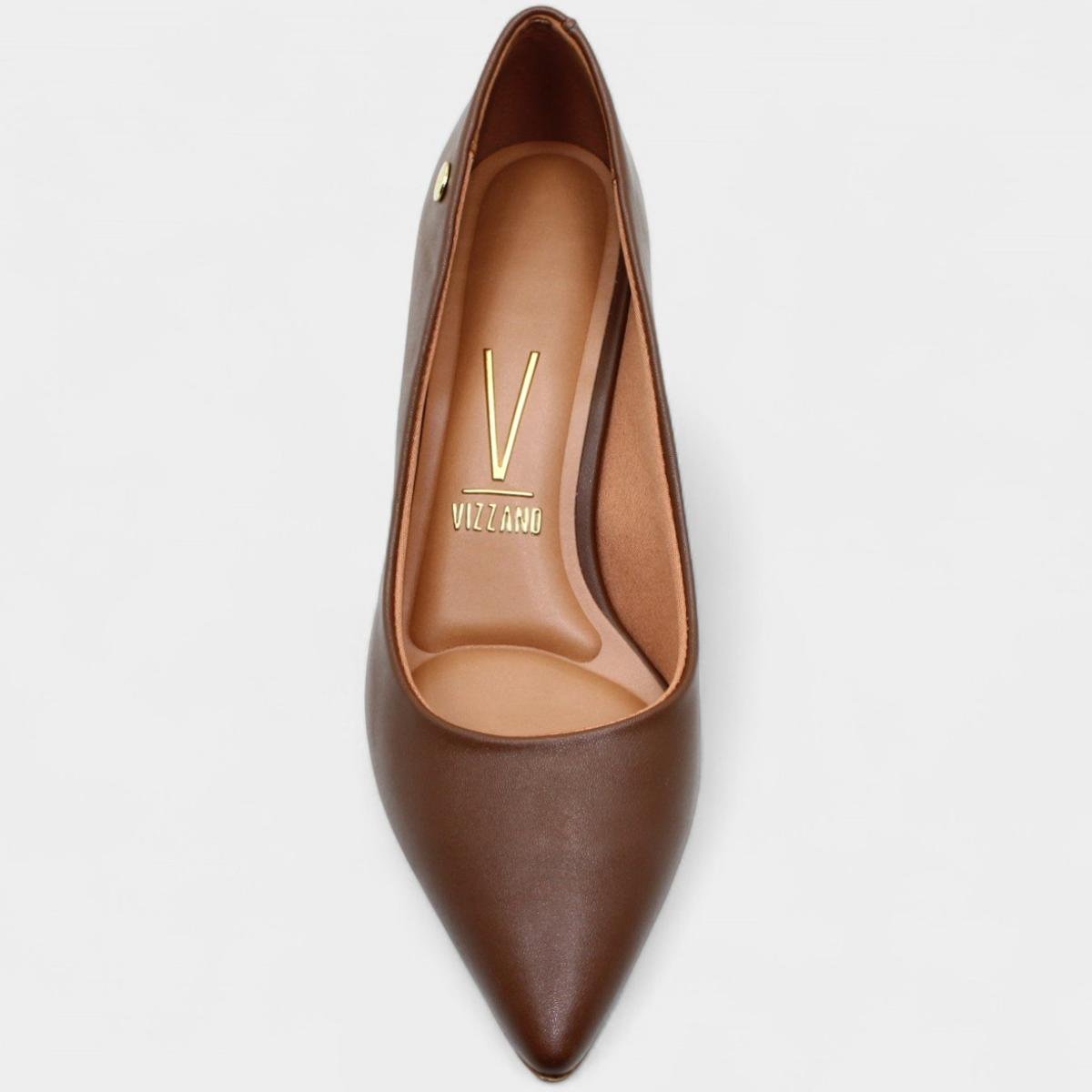 Scarpin Vizzano Salto Baixo Básico Bico Fino Feminino - Marrom Escuro Marrom Escuro 3