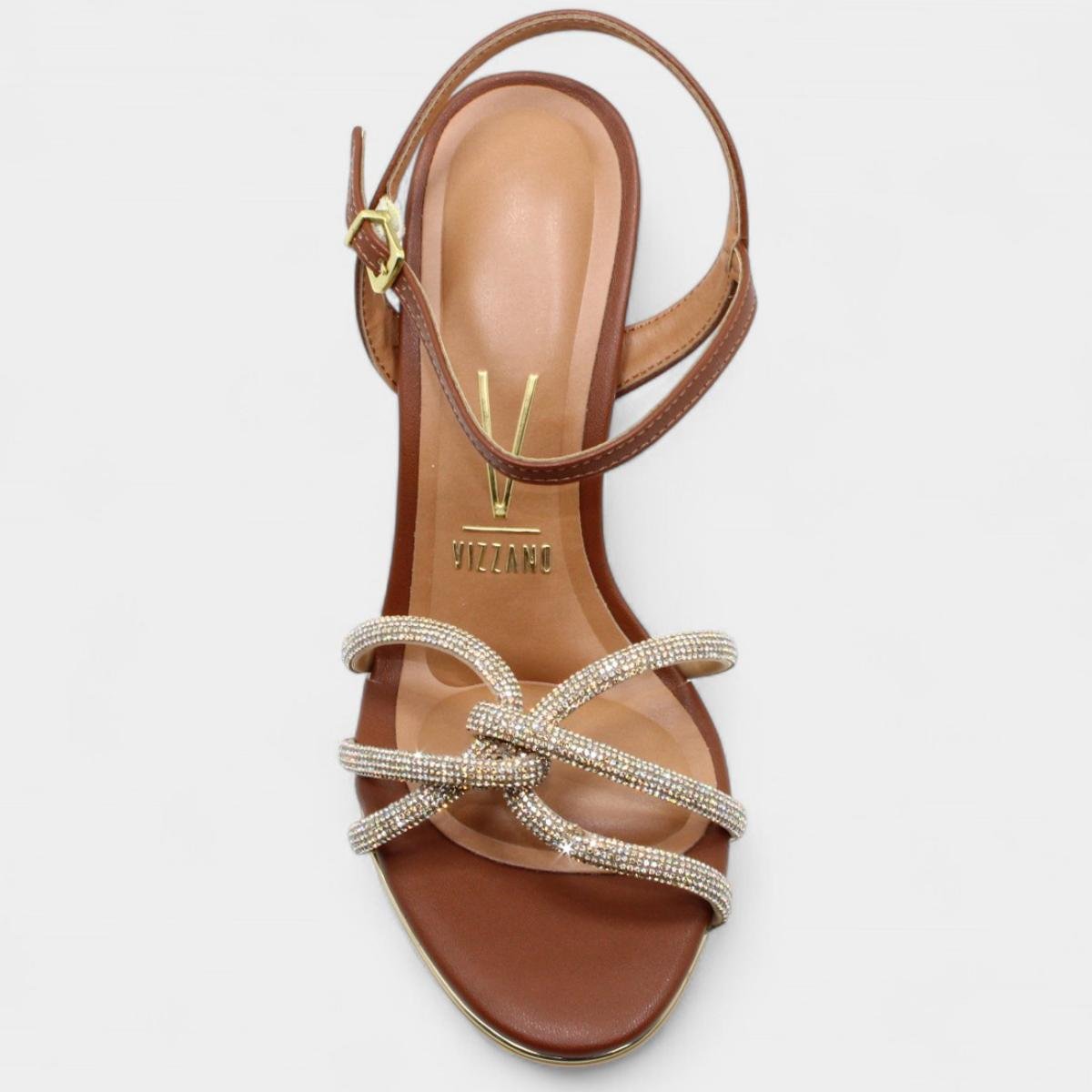 Sandália Vizzano Strass Salto Médio Feminina - Marrom Marrom 3