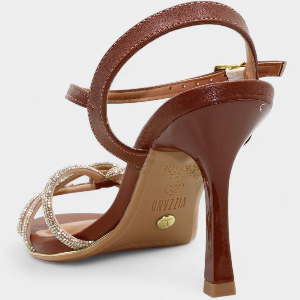 Sandália Vizzano Strass Salto Médio Feminina - Marrom Marrom 4