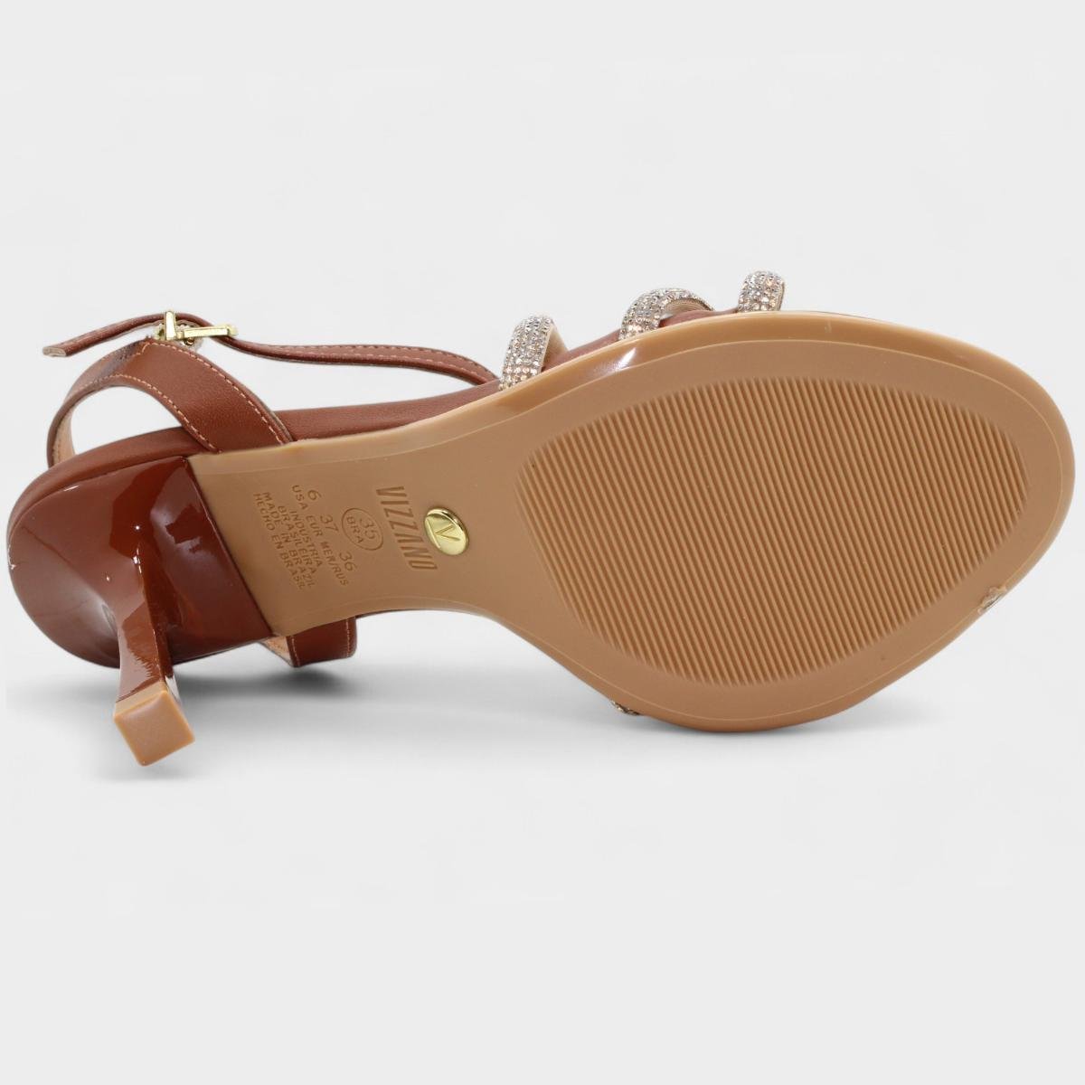 Sandália Vizzano Strass Salto Médio Feminina - Marrom Marrom 5